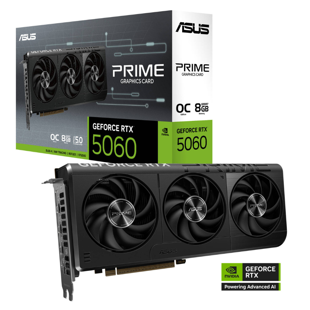 ASUS Prime RTX 5060 8GB Graphics Card – GDDR6, PCIe 4.0, Dual Fan Cooling, Ray Tracing