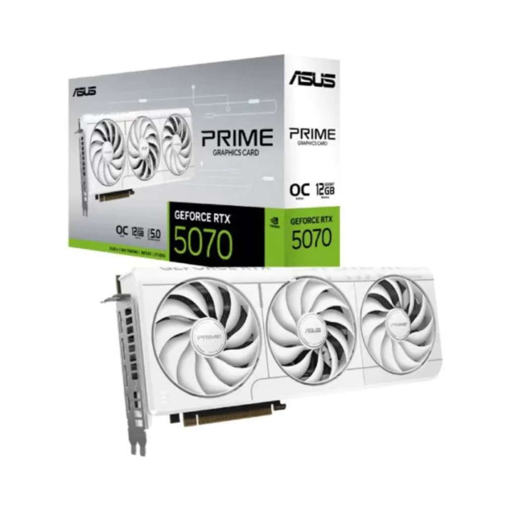 ASUS Prime GeForce RTX 5070 White Overclocked Edition 12GB Graphics Card – GDDR6, PCIe 4.0, Dual Fan, Ray Tracing