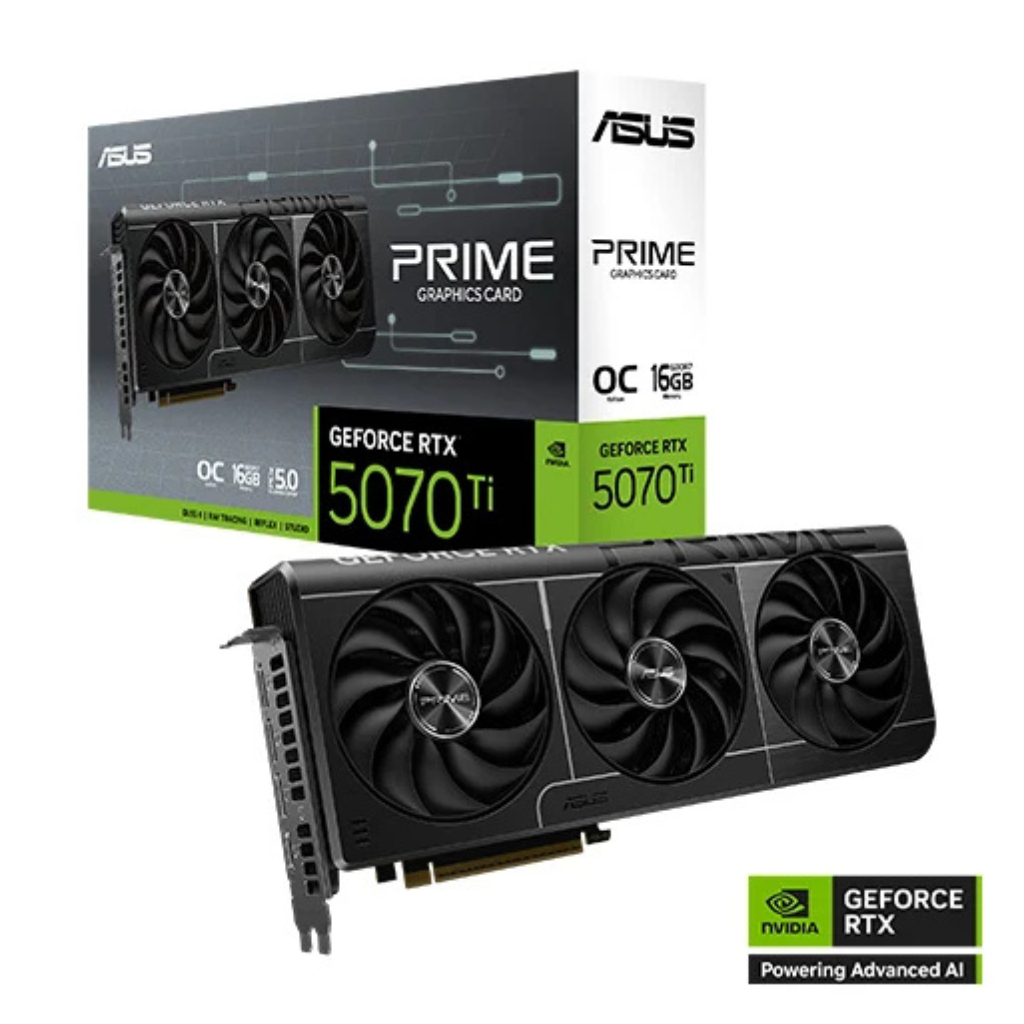 ASUS Prime GeForce RTX 5070 Ti Overclocked Edition 16GB Graphics Card – GDDR6, PCIe 4.0, Dual Fan, Ray Tracing