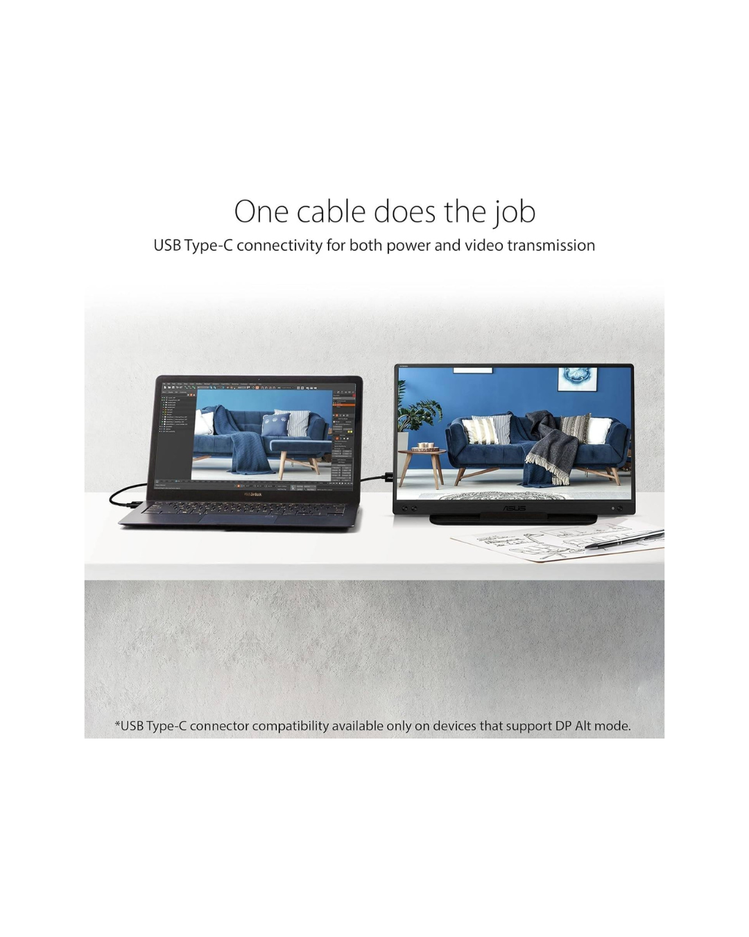 ASUS MB166C 15.6" Portable Monitor – 5ms Response Time, USB-C, Full HD 1920x1080, 60Hz, Black, EU Version