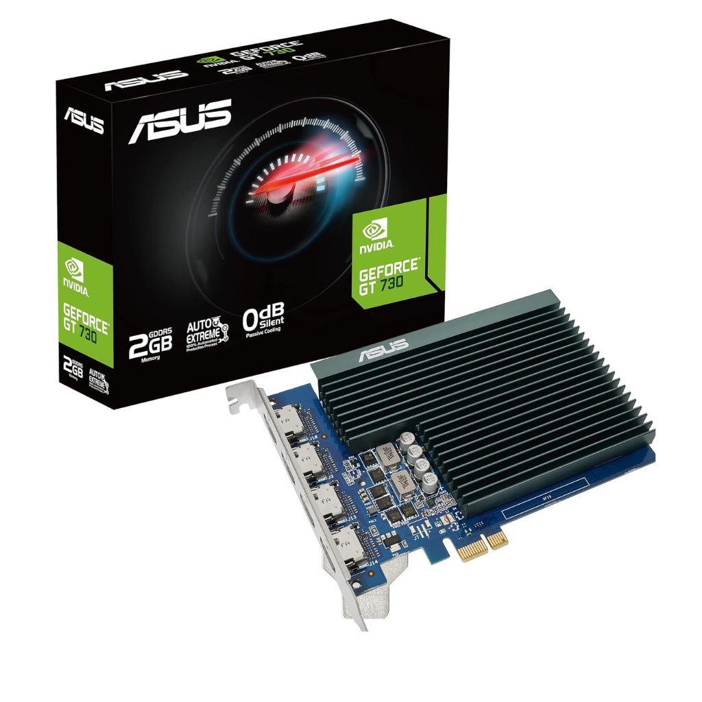 ASUS GT730 2GB GDDR5 4-Port Graphics Card – PCIe 2.0, Low Profile, Silent Cooling