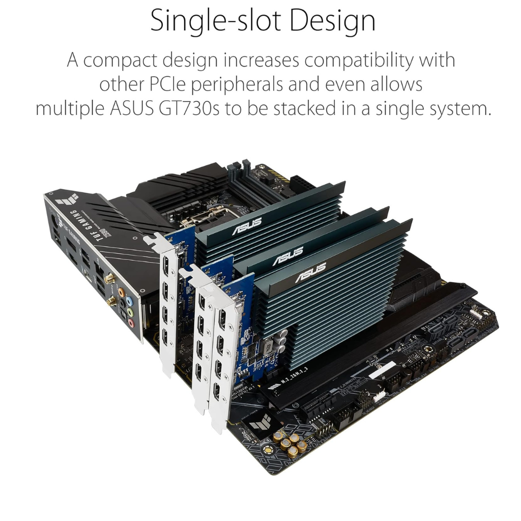 ASUS GT730 2GB GDDR5 4-Port Graphics Card – PCIe 2.0, Low Profile, Silent Cooling