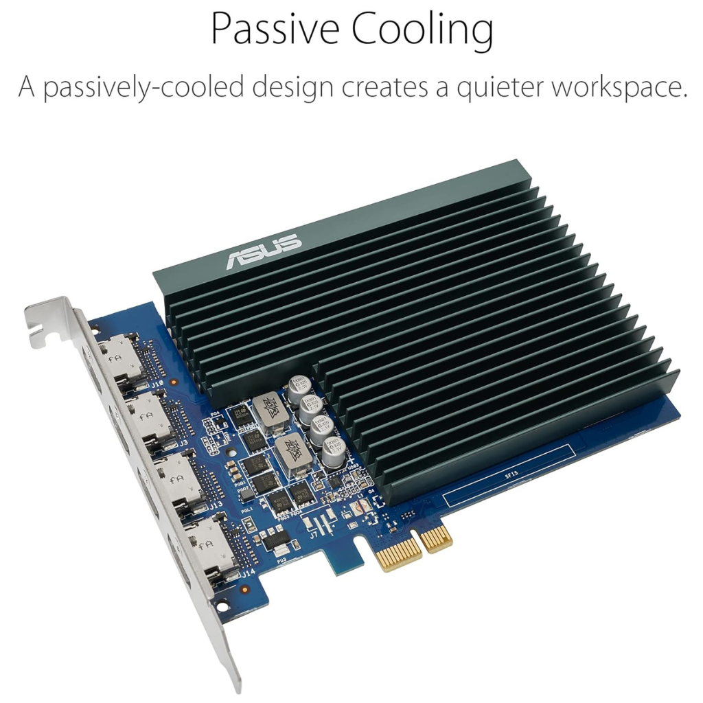 ASUS GT730 2GB GDDR5 4-Port Graphics Card – PCIe 2.0, Low Profile, Silent Cooling