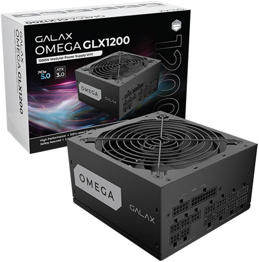 GALAX OMEGA GLX1200 1200W Fully Modular Power Supply – 80 Plus Gold Certified, PCIe 5.0 / ATX 3.0 Ready, 100% Japanese Capacitors, Silent 120mm Fan, High-Performance PSU for Gaming & Workstation PCs