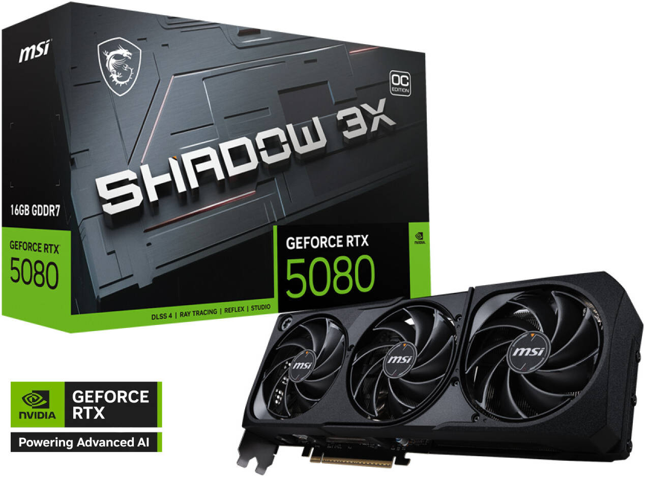 MSI GeForce RTX 5080 16GB SHADOW 3X OC Graphics Card – Triple Fan Cooling, Ray Tracing, DLSS 3.5, Overclocked Performance GPU