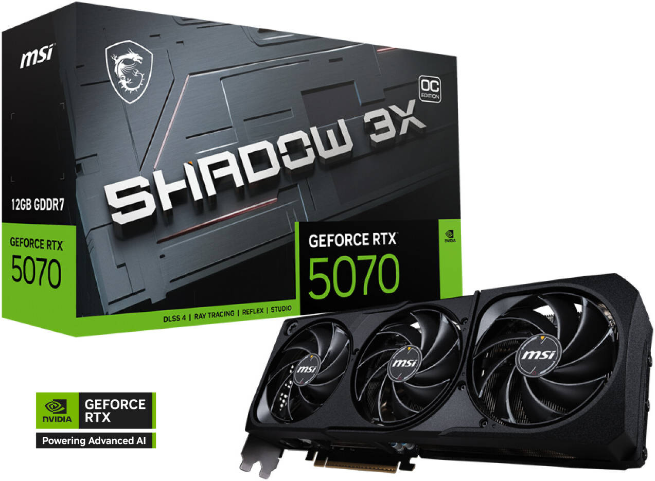 MSI GeForce RTX 5070 12GB Shadow 3X OC Graphics Card – Triple Fan Cooling, DLSS 3.5, Ray Tracing, Overclocked GPU for High-Performance 1440p & 4K Gaming