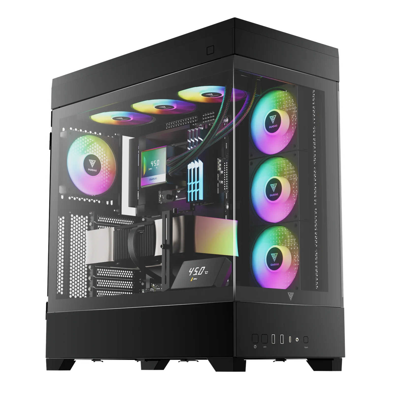 GAMDIAS ATLAS P1 Mid-Tower Gaming Case – Tempered Glass, RGB Lighting, ATX/Micro-ATX Compatible