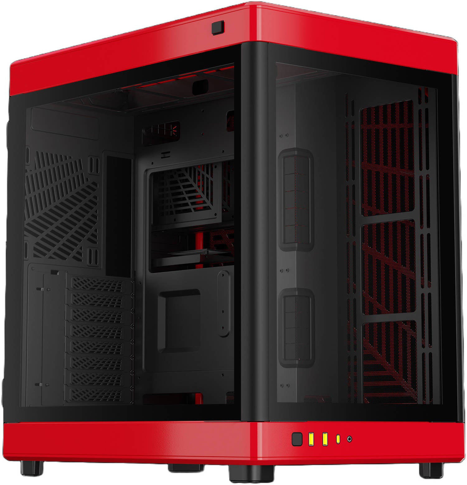 GAMDIAS NESO P1 Black/Red Tower Gaming Case – Tempered Glass, High Airflow, ATX/E-ATX Compatible