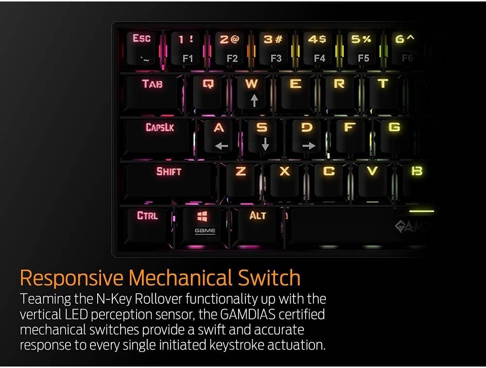 GAMDIAS Hermes E3 Black RGB Wired Gaming Keyboard – Mechanical-Feel Keys, Anti-Ghosting, RGB Backlit, Ergonomic Design, PC Gaming Keyboard