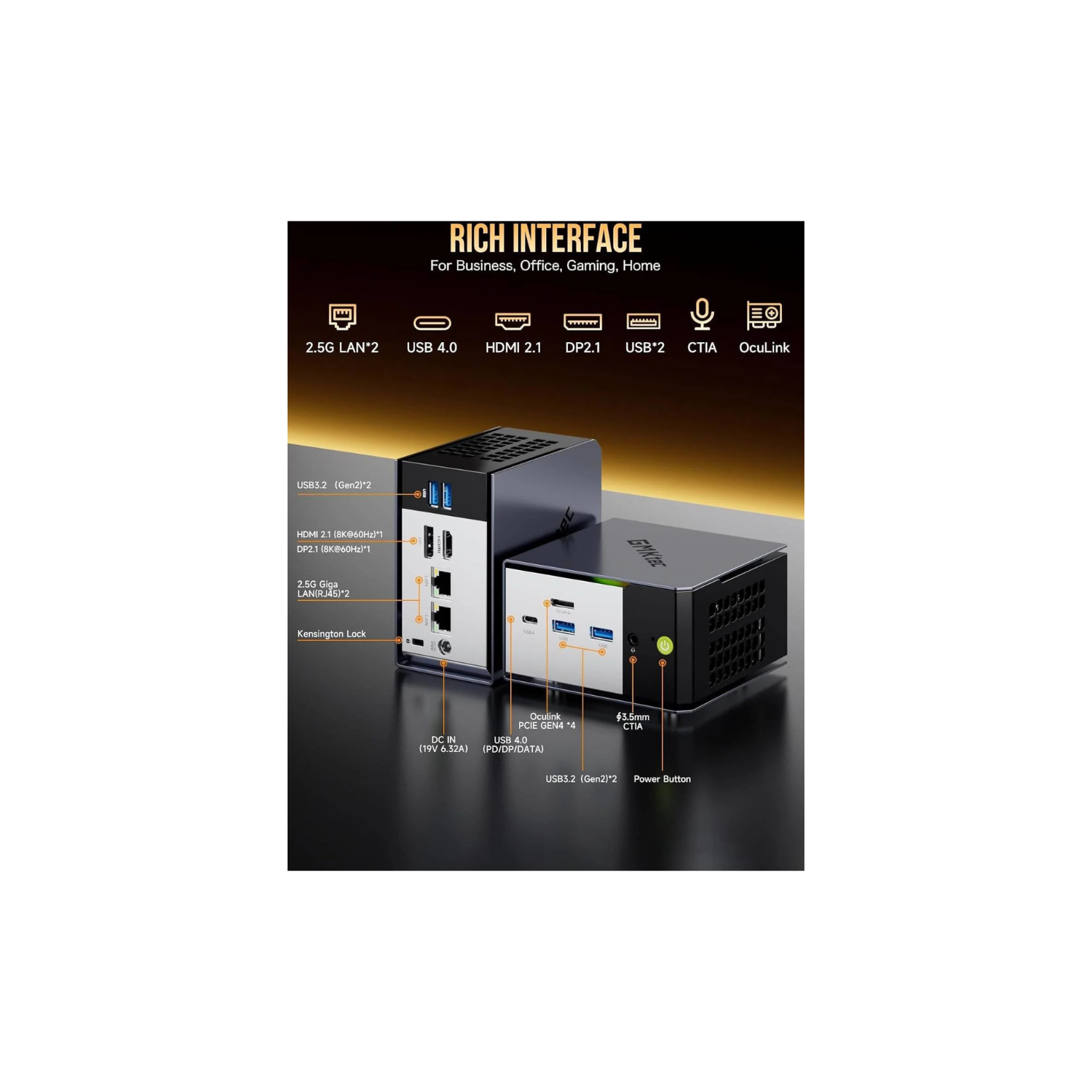 GMKtec AI Mini PC AMD Ryzen AI 9 HX-370 Serie(5.1GHz) Mini Gaming Computers, 32GB LPDDR5X 1TB PCIe 4.0 SSD, Support, Triple Screen 8K Display, WiFi 6 & USB4/Oculink Interface | EVO-X1