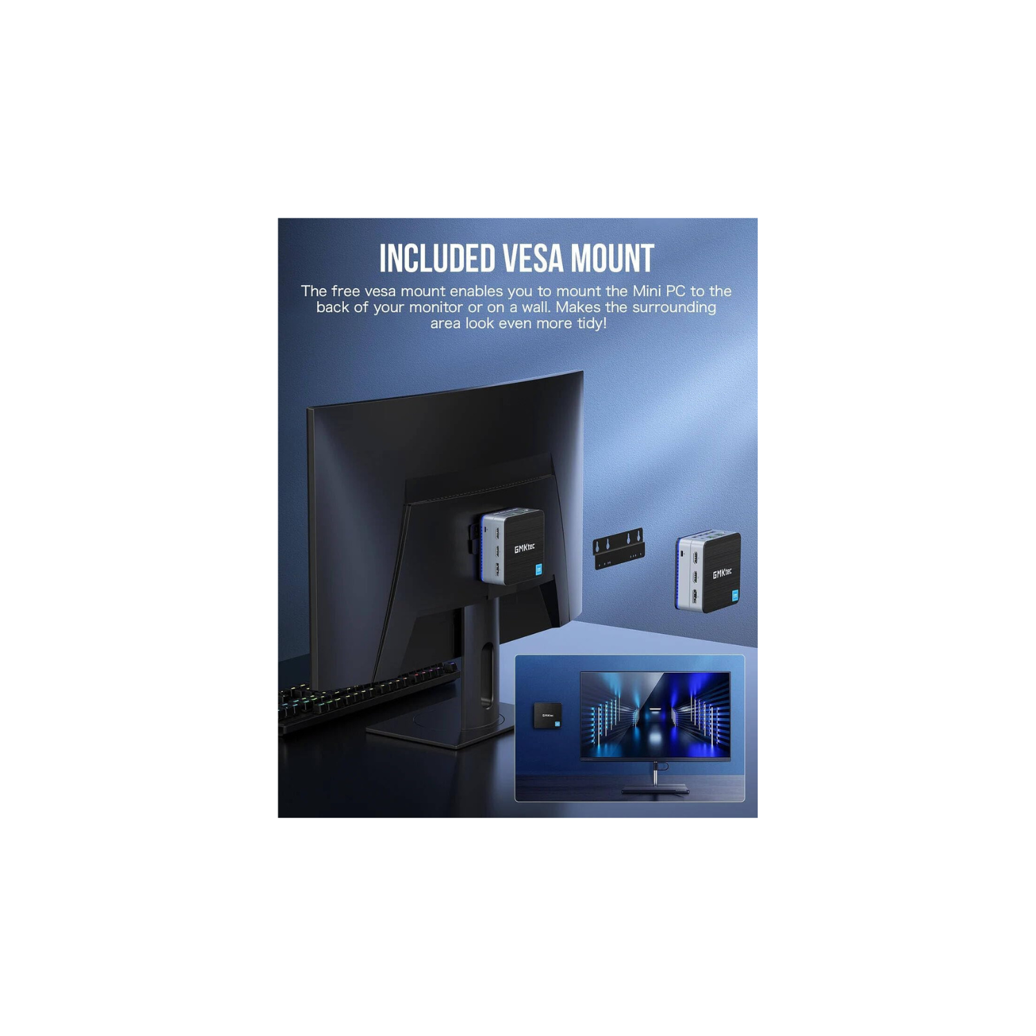 GMKtec NucBox G2 Plus Desktop Ultracompact Mini PC, Intel Twin Lake N150(4C/4T) up to 3.6GHz, 12GB LPDDR5 RAM, 512GB SSD, WiFi 6, BT5.2, Windows 11 Pro, Black, Blue | NucBox G2 Plus