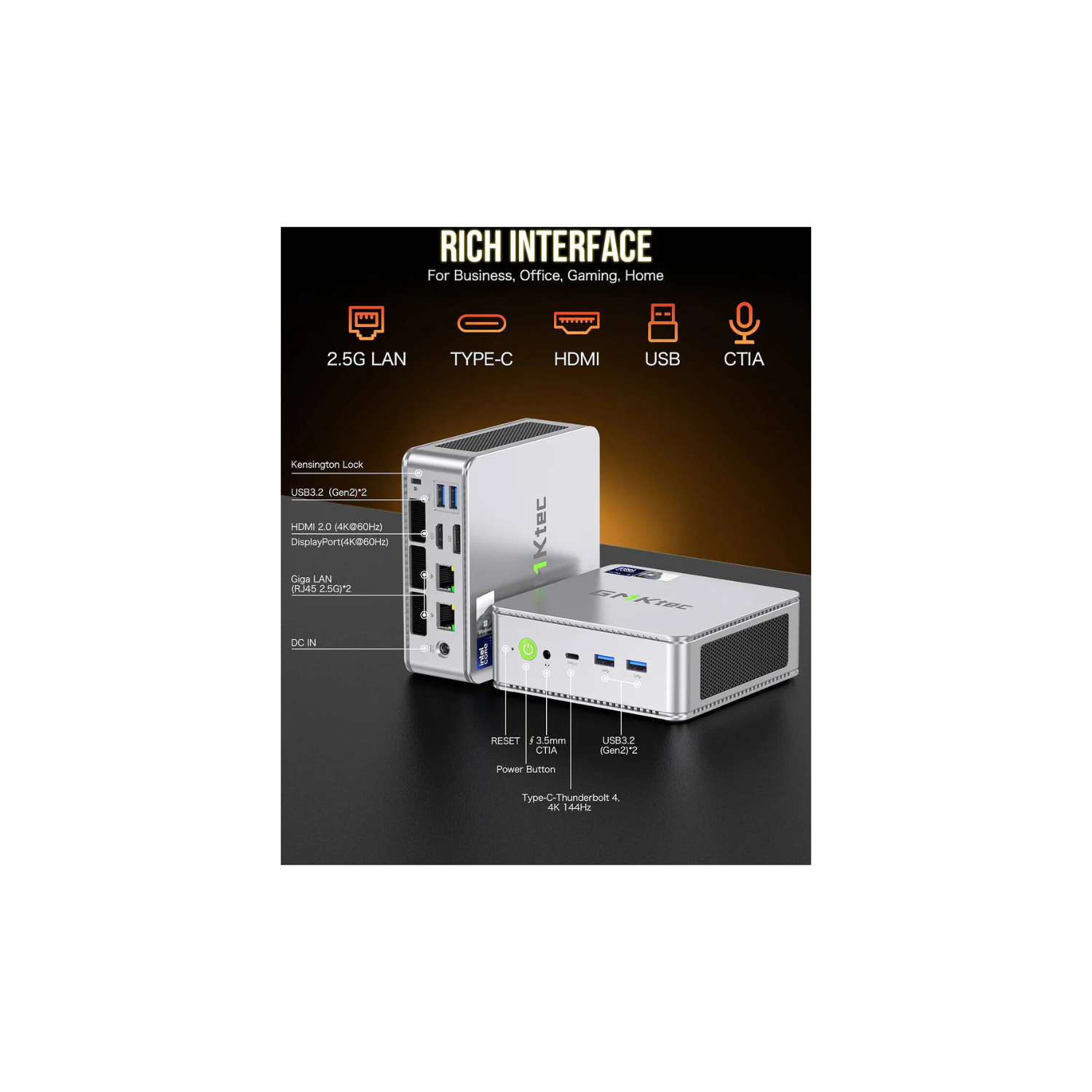 GMKtec NucBox K9, Mini PC, Intel Core Ultra 5 125H, 32GB DDR5 RAM, 1TB SSD, Dual LAN 2.5G, WiFi 6E, Thunderbolt 4.0, BT 5.2, DP, HDMI, Dual Fan, Windows 11 Pro | NucBox K9