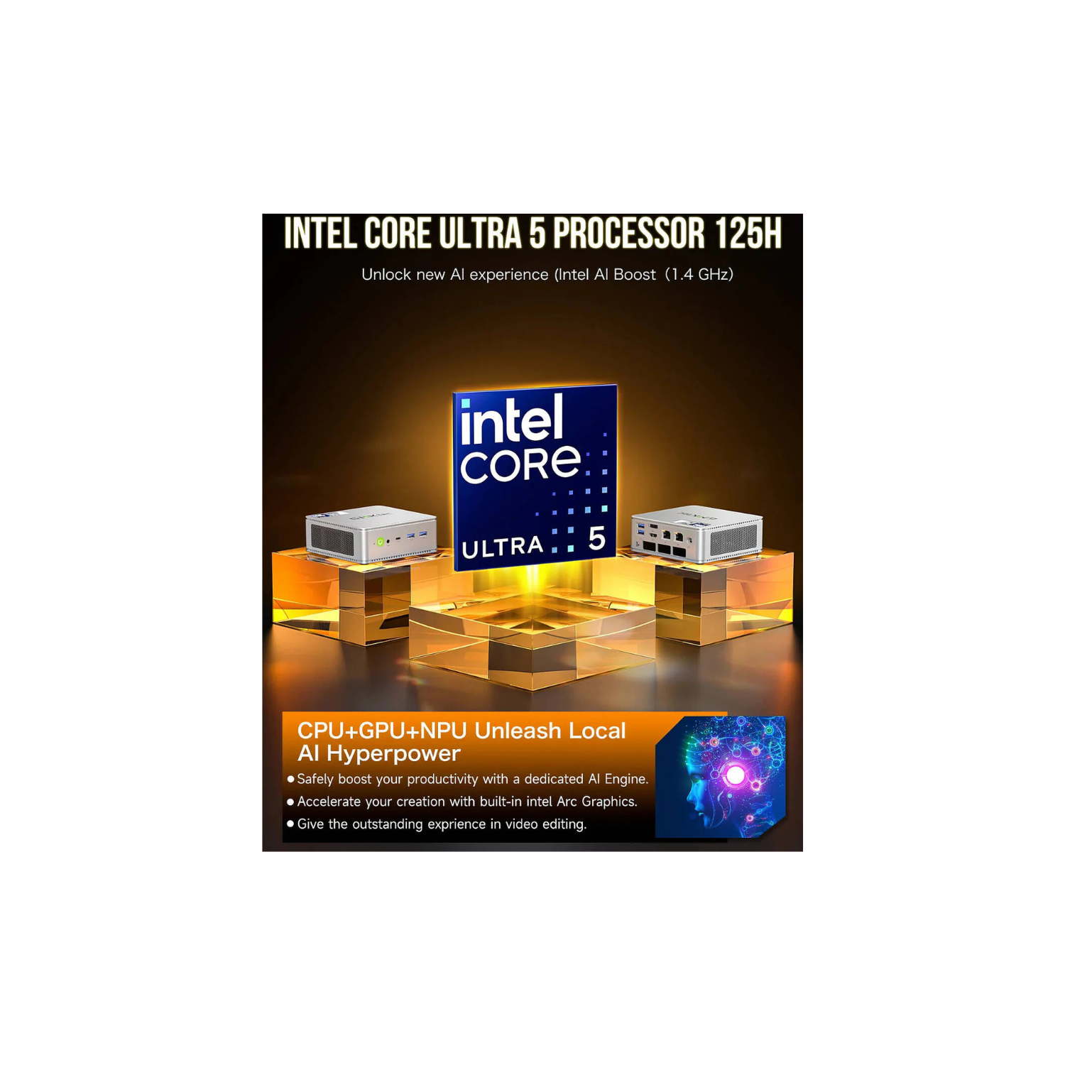 GMKtec NucBox K9, Mini PC, Intel Core Ultra 5 125H, 32GB DDR5 RAM, 1TB SSD, Dual LAN 2.5G, WiFi 6E, Thunderbolt 4.0, BT 5.2, DP, HDMI, Dual Fan, Windows 11 Pro | NucBox K9