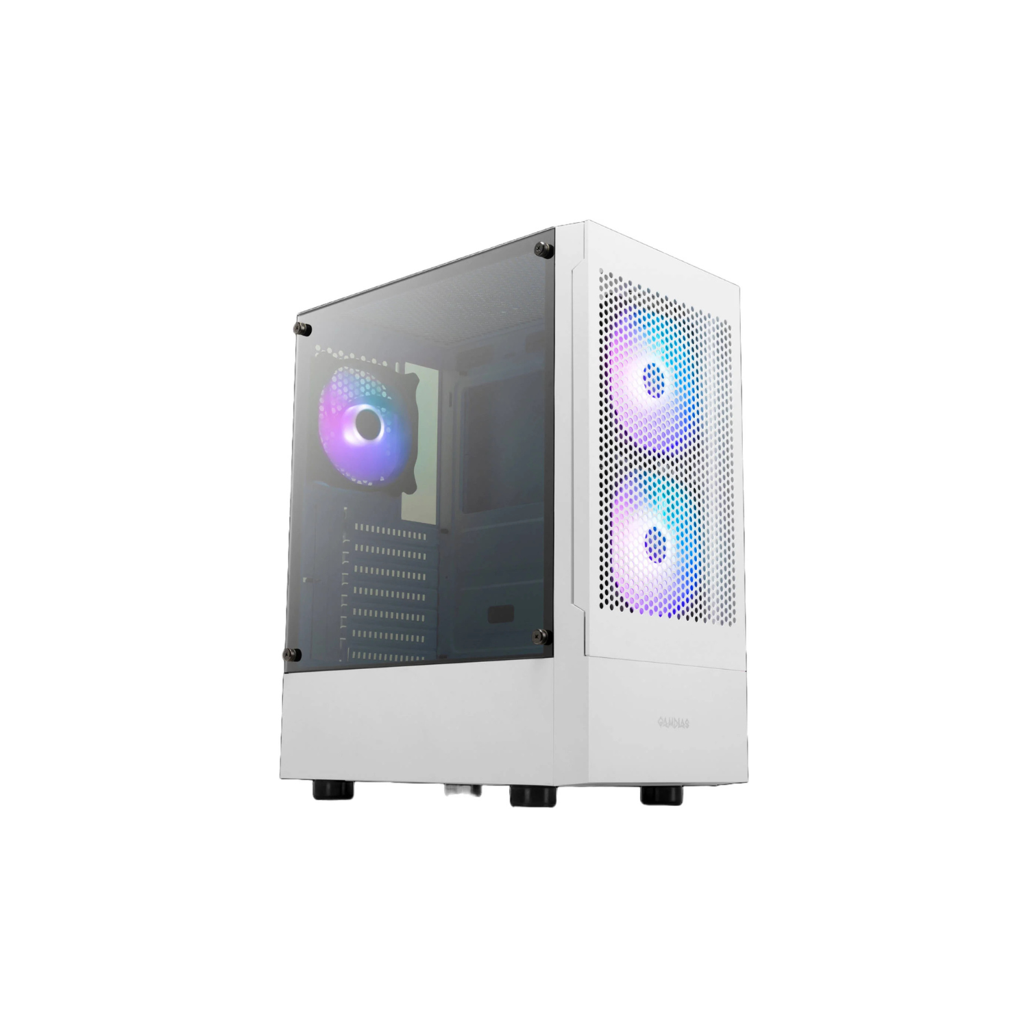 GAMDIAS TALOS E3 Mesh White Mid Tower Gaming Case – High Airflow, RGB Compatible, Tempered Glass, ATX/Micro-ATX