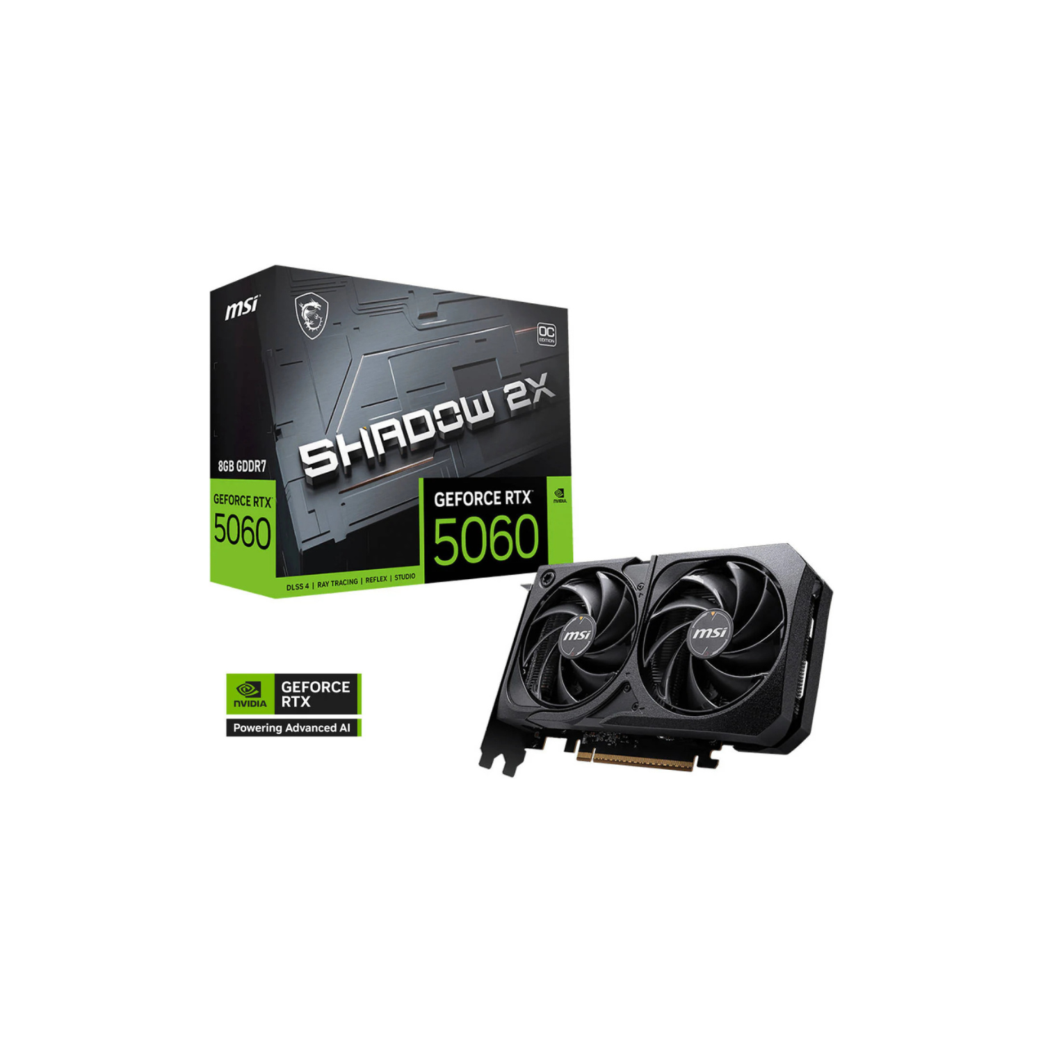 MSI GeForce RTX 5060 8GB SHADOW 2X OC Graphics Card – Dual-Fan Cooling, Ray Tracing, High-Performance Gaming GPU