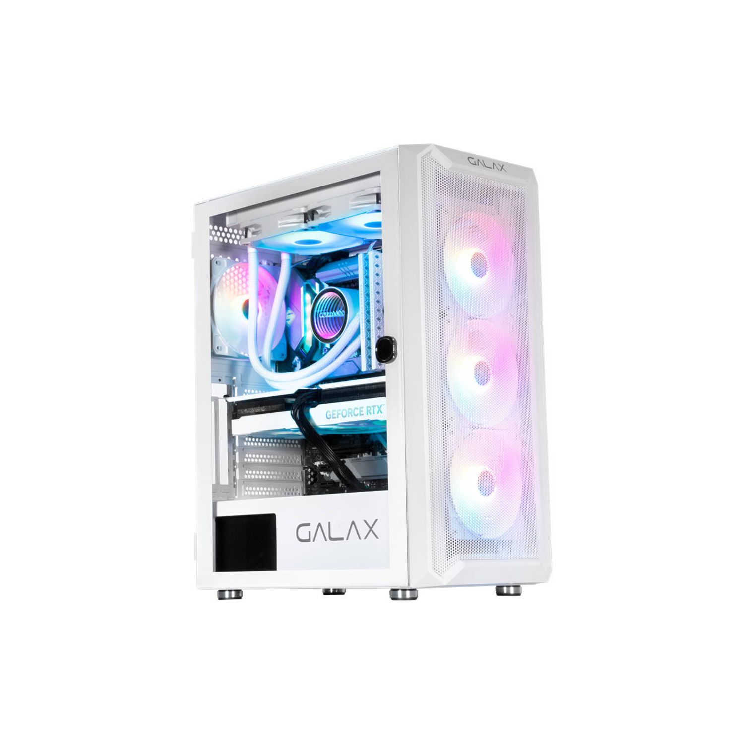 GALAX Revolution 07 White ATX Mid-Tower Gaming PC Case – Tempered Glass Side Panel, SPCC Steel Chassis, Supports 360mm Radiator & 330mm GPU, 4 Pre-Installed ARGB Fans, USB 3.0 I/O
