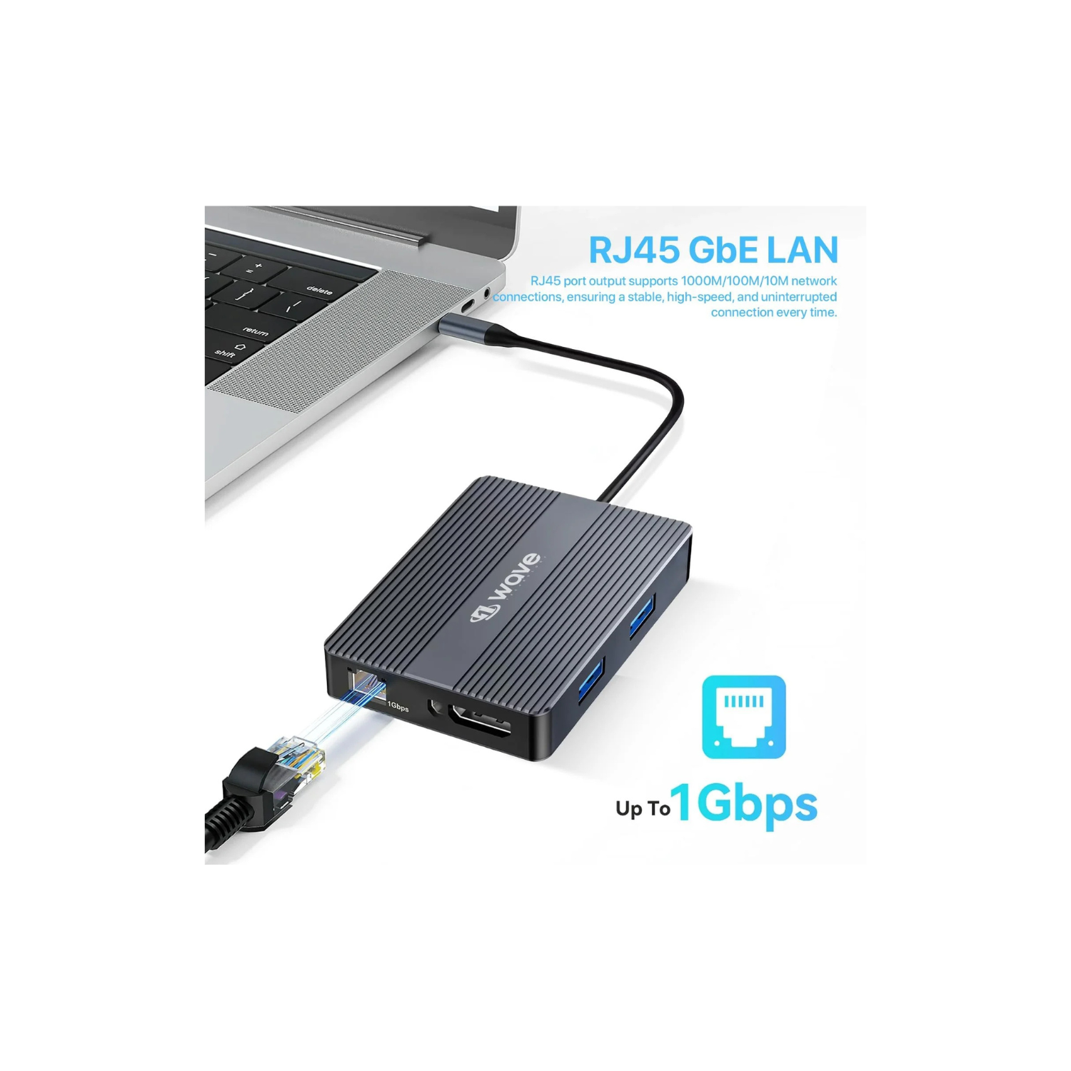 First Wave SlimDock 7-in-1 USB-C Hub – 2× USB 3.2, USB-C 3.2 (10Gbps), 100W PD Fast Charging, HDMI 4K@60Hz, DP 1.2, Gigabit Ethernet LAN, Aluminum Alloy, Metallic Grey Multiport Docking Station