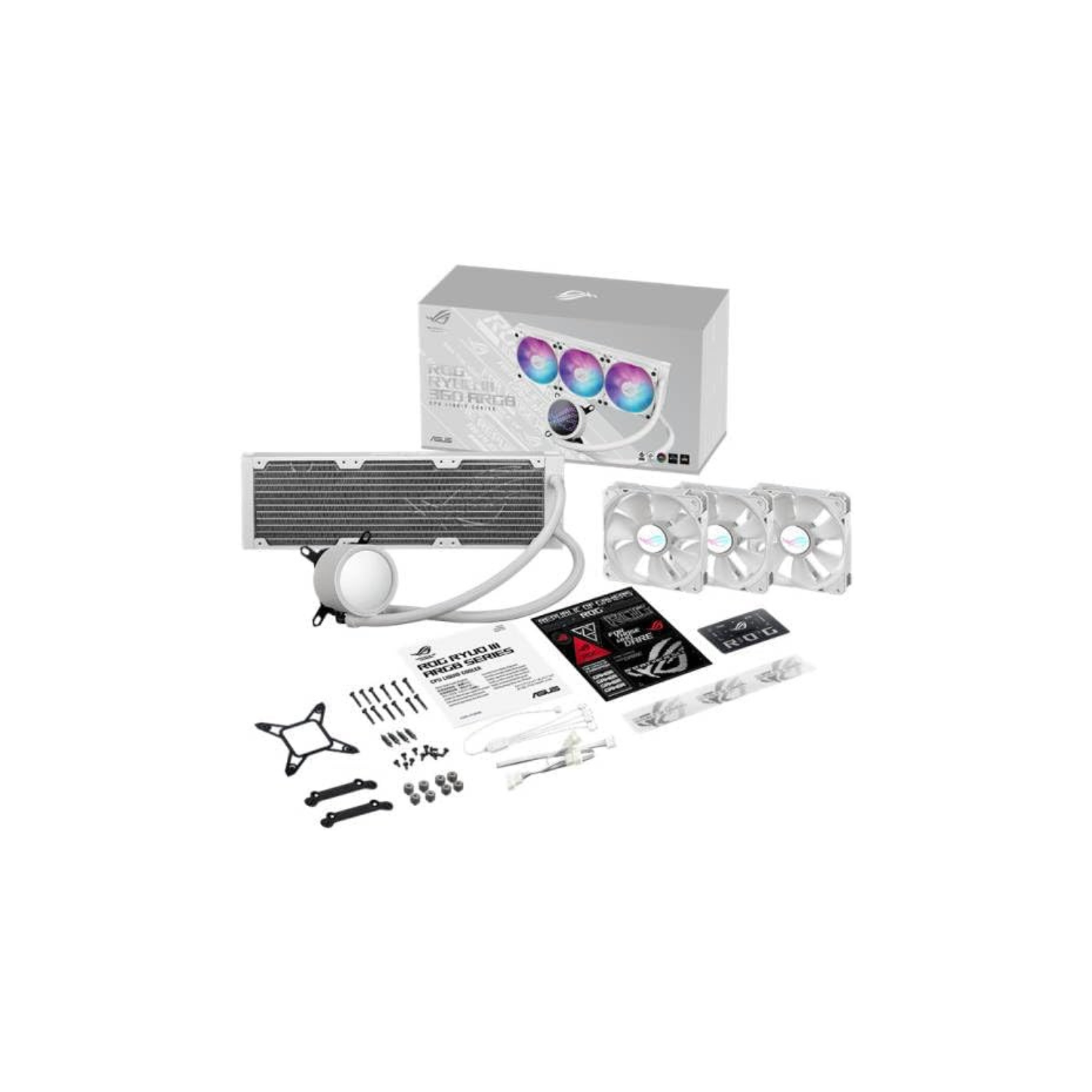 ASUS ROG RYUO III 360 ARGB White AIO Cooler – Asetek Pump, EMMA Display, Addressable RGB, Aura Sync Compatible