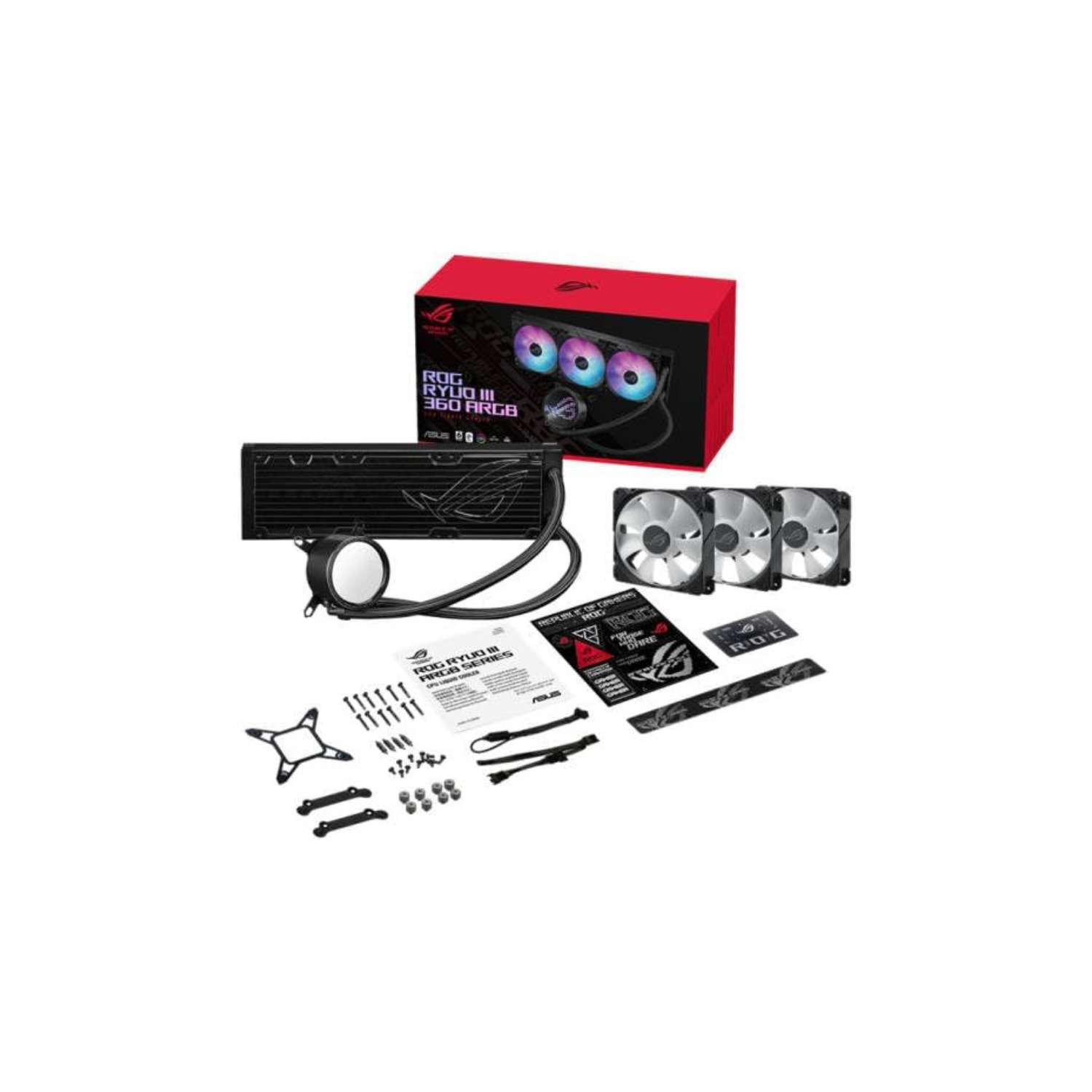 ASUS ROG RYUO III 360 ARGB Black AIO Cooler – Asetek Pump, EMMA Display, Addressable RGB, Aura Sync Compatible