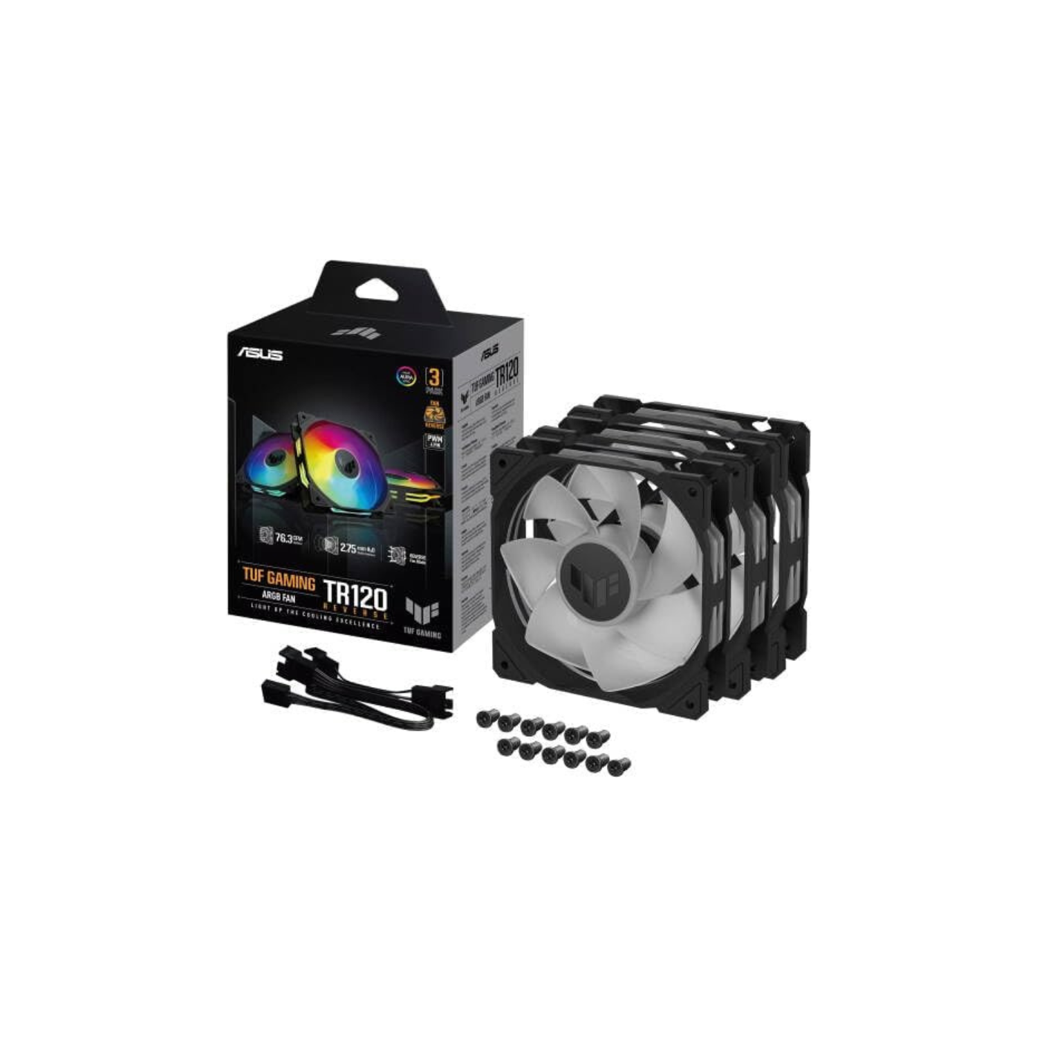 ASUS TUF Gaming TR120 ARGB Fan Black – 120mm 3-in-1 Pack, Addressable RGB, High-Performance Cooling