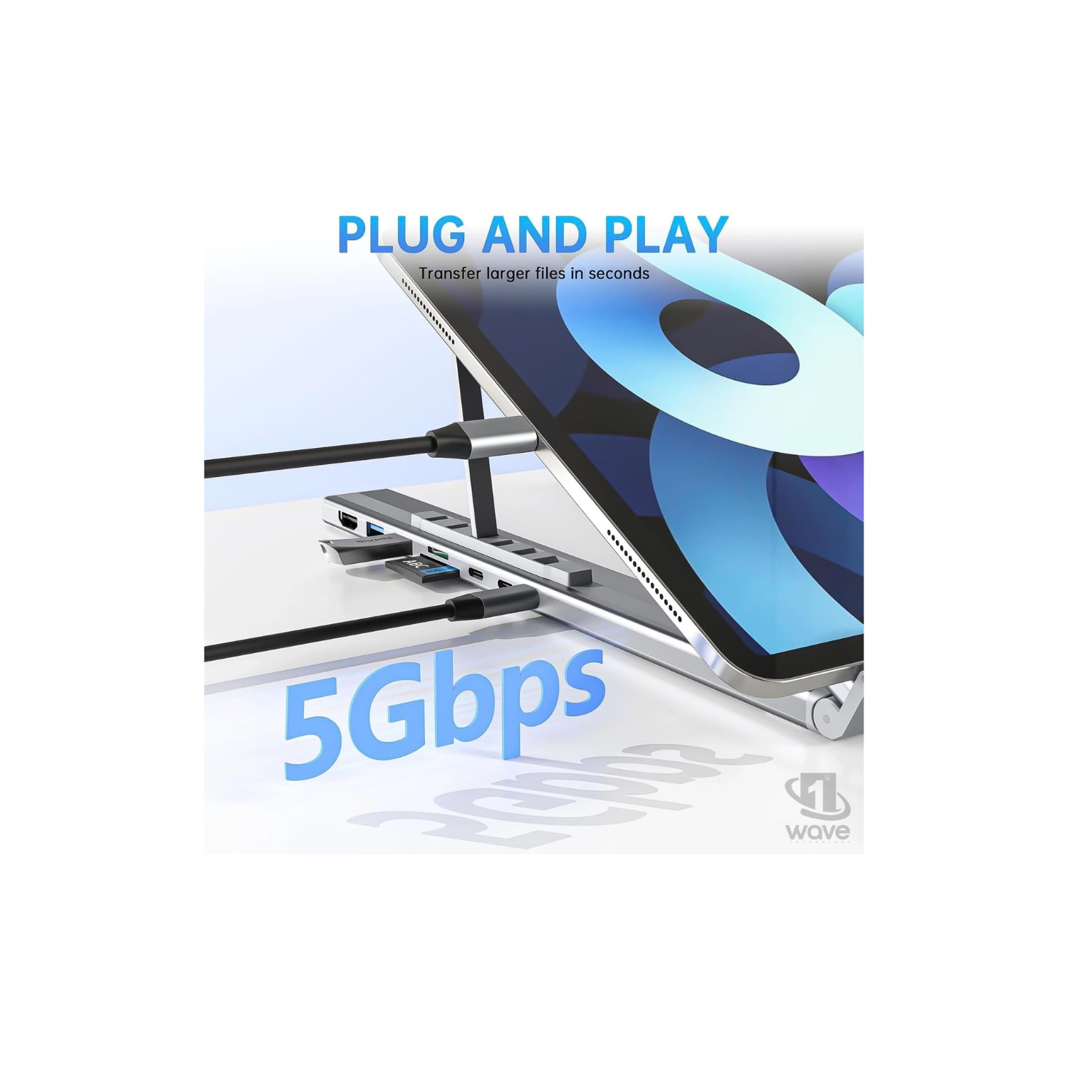 First Wave Laptop Stand DockHub 8-in-1  & USB-C Docking Station | Adjustable Ergonomic Riser with 4K HDMI, PD 100W, USB 3.0, SD/TF Card Reader, Multiport Hub for MacBook Pro/Dell/HP/Lenovo, Plug & Play