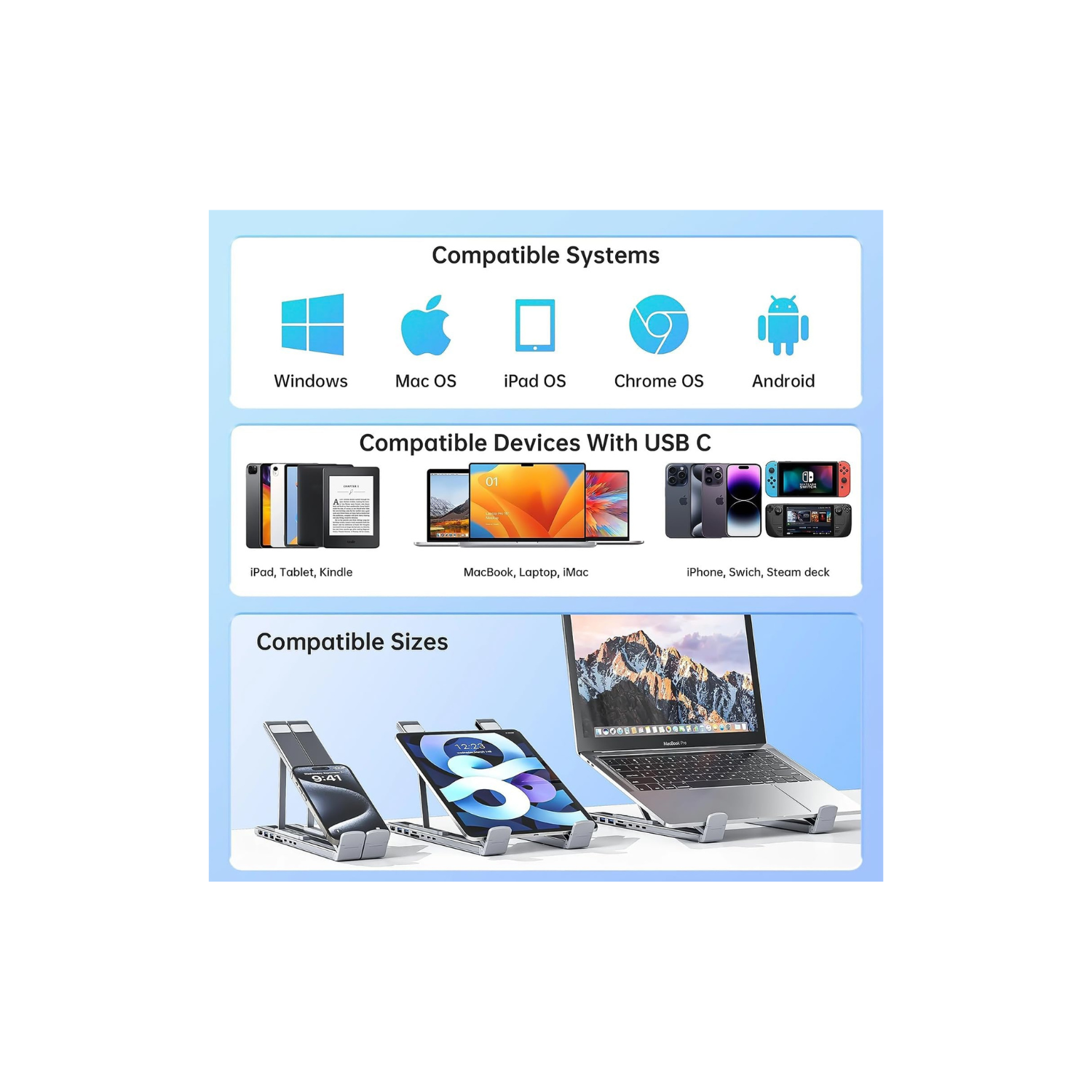 First Wave Laptop Stand DockHub 8-in-1  & USB-C Docking Station | Adjustable Ergonomic Riser with 4K HDMI, PD 100W, USB 3.0, SD/TF Card Reader, Multiport Hub for MacBook Pro/Dell/HP/Lenovo, Plug & Play