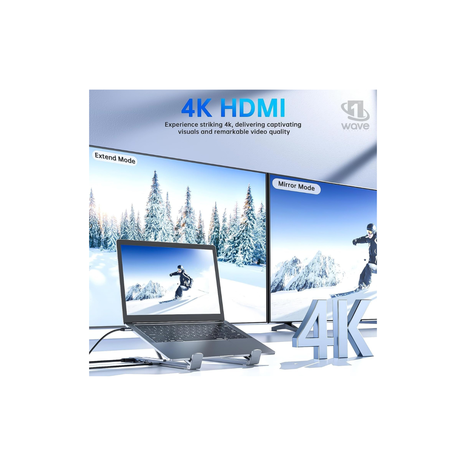 First Wave Laptop Stand DockHub 8-in-1  & USB-C Docking Station | Adjustable Ergonomic Riser with 4K HDMI, PD 100W, USB 3.0, SD/TF Card Reader, Multiport Hub for MacBook Pro/Dell/HP/Lenovo, Plug & Play