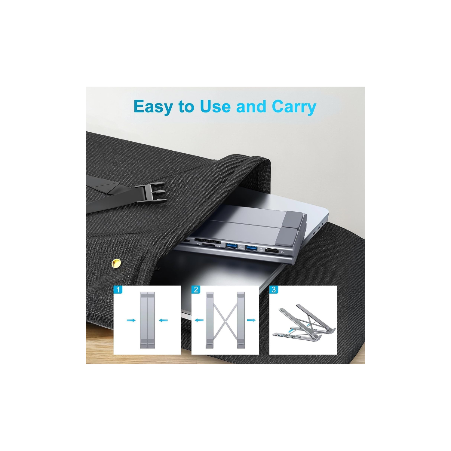 First Wave Laptop Stand DockHub 8-in-1  & USB-C Docking Station | Adjustable Ergonomic Riser with 4K HDMI, PD 100W, USB 3.0, SD/TF Card Reader, Multiport Hub for MacBook Pro/Dell/HP/Lenovo, Plug & Play