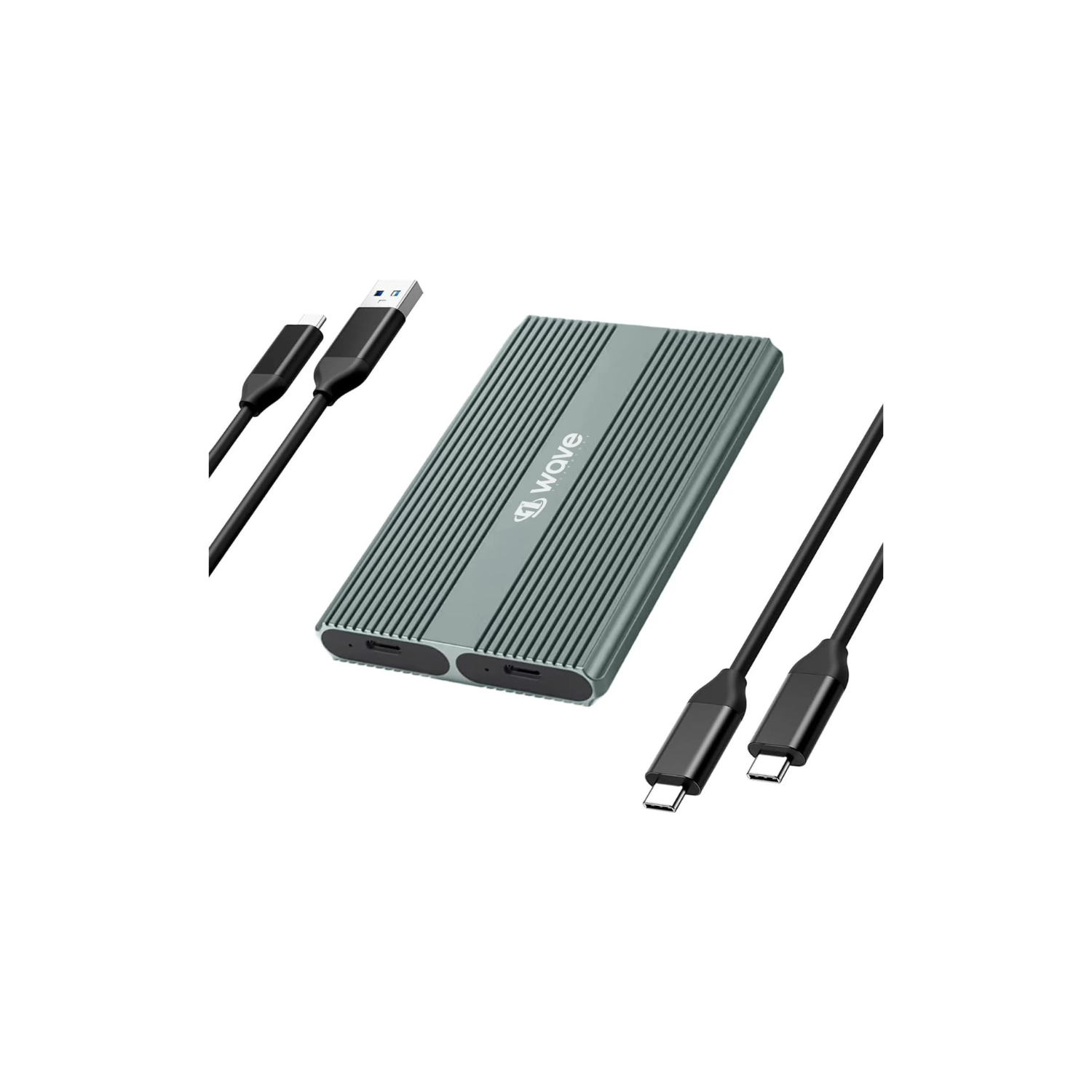 First Wave TwinDrive Dual NVMe SSD Enclosure – USB-C 3.2 Gen 2 (10Gbps), Aluminum Alloy Body, Tool-Free Installation, Dual-Bay External SSD Case for NVMe M.2 PCIe SSDs, Metallic Grey