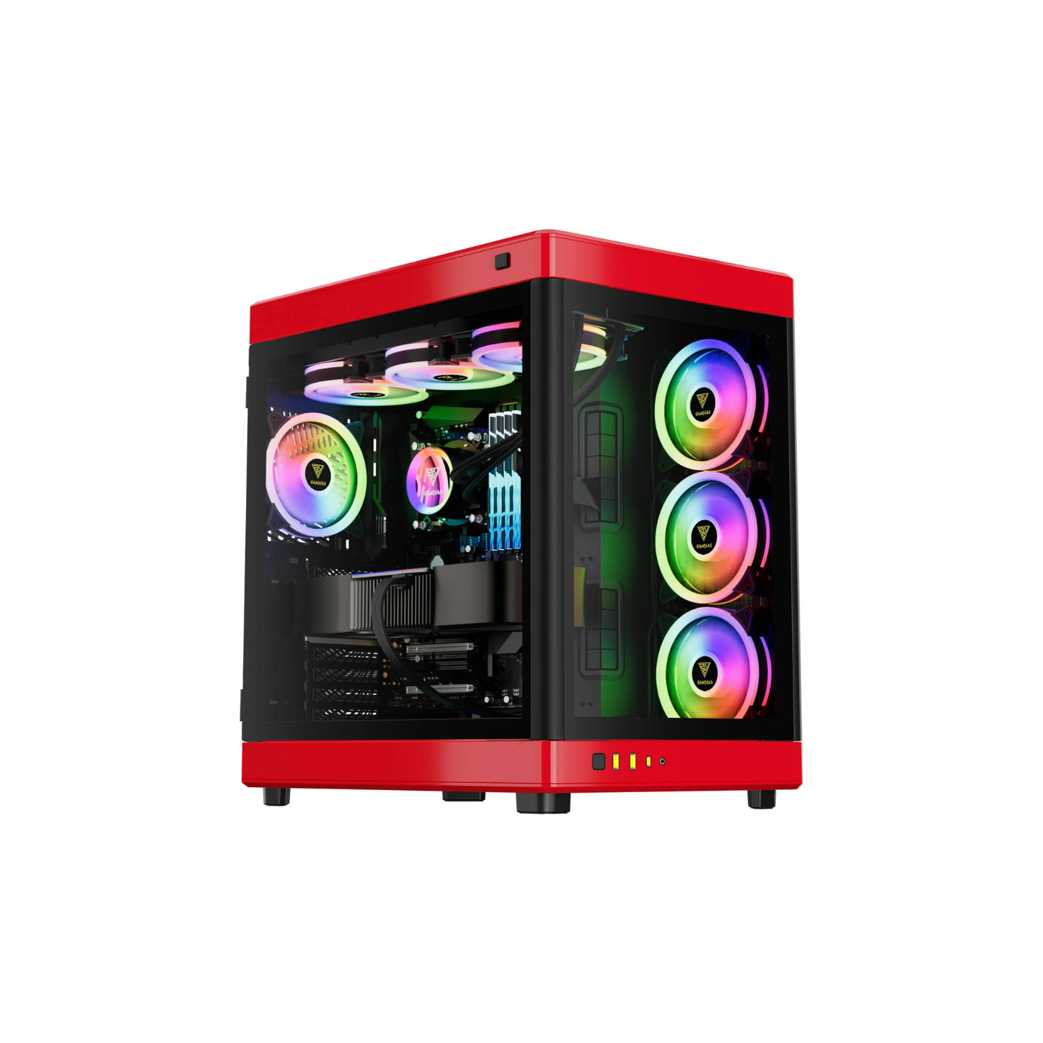 GAMDIAS NESO P1 Black/Red Tower Gaming Case – Tempered Glass, High Airflow, ATX/E-ATX Compatible