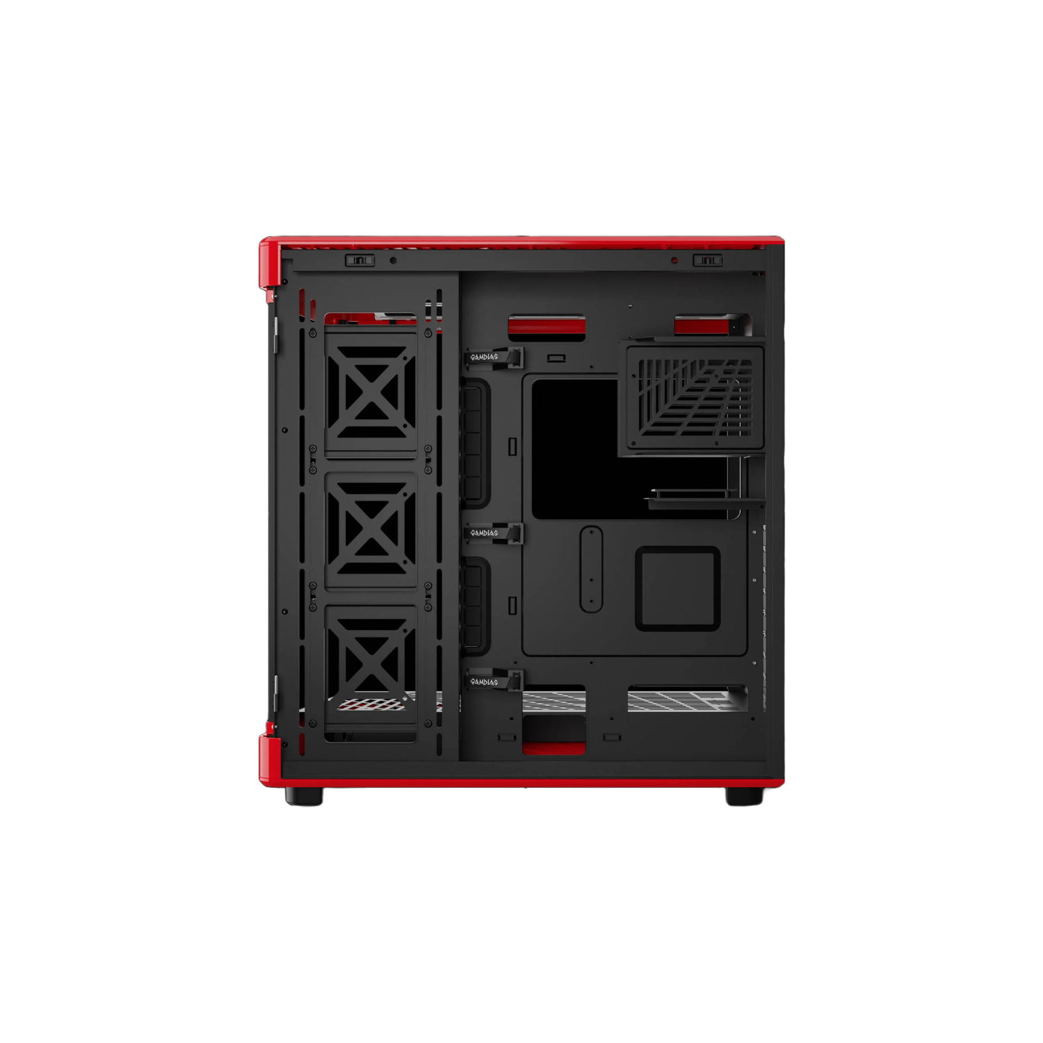 GAMDIAS NESO P1 Black/Red Tower Gaming Case – Tempered Glass, High Airflow, ATX/E-ATX Compatible