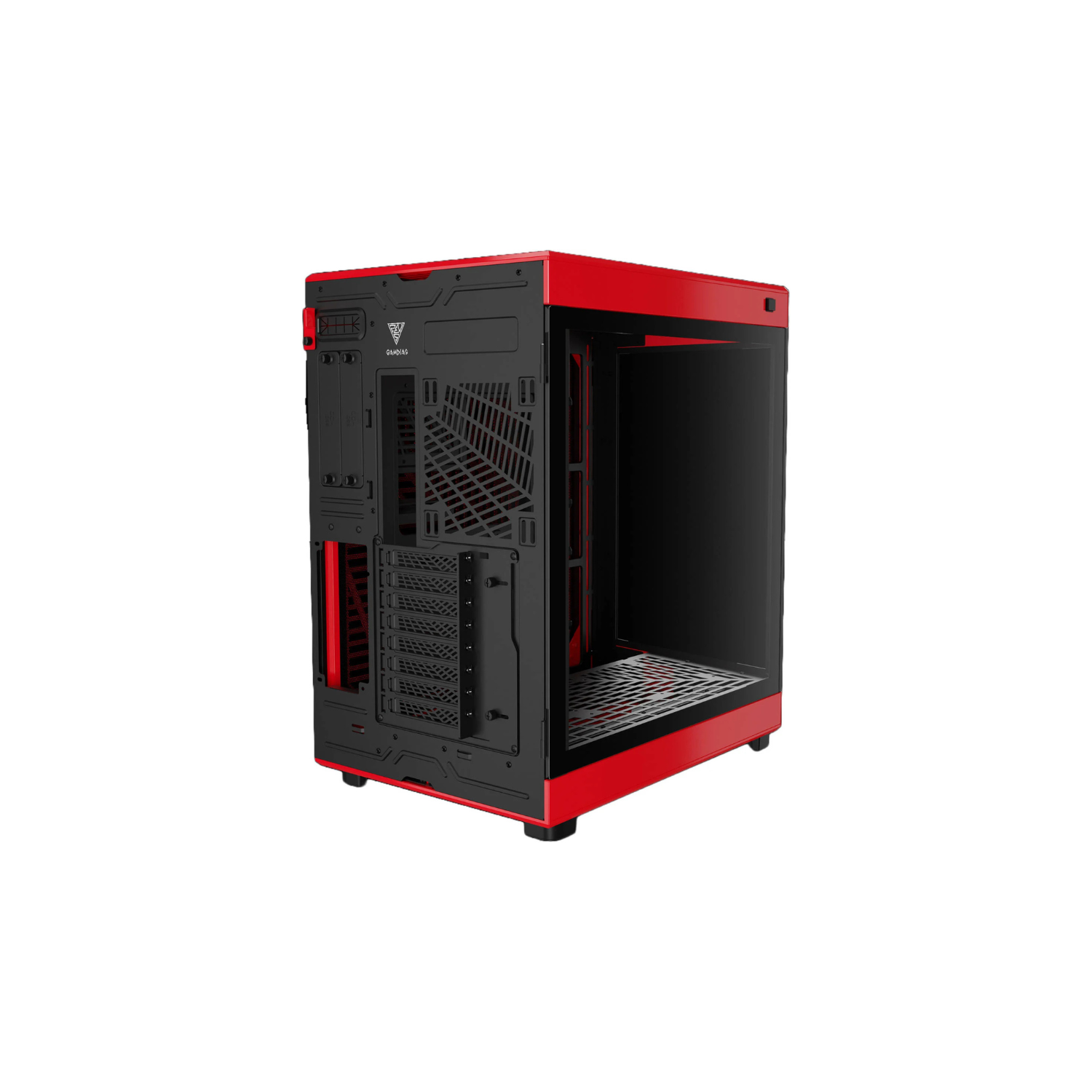 GAMDIAS NESO P1 Black/Red Tower Gaming Case – Tempered Glass, High Airflow, ATX/E-ATX Compatible