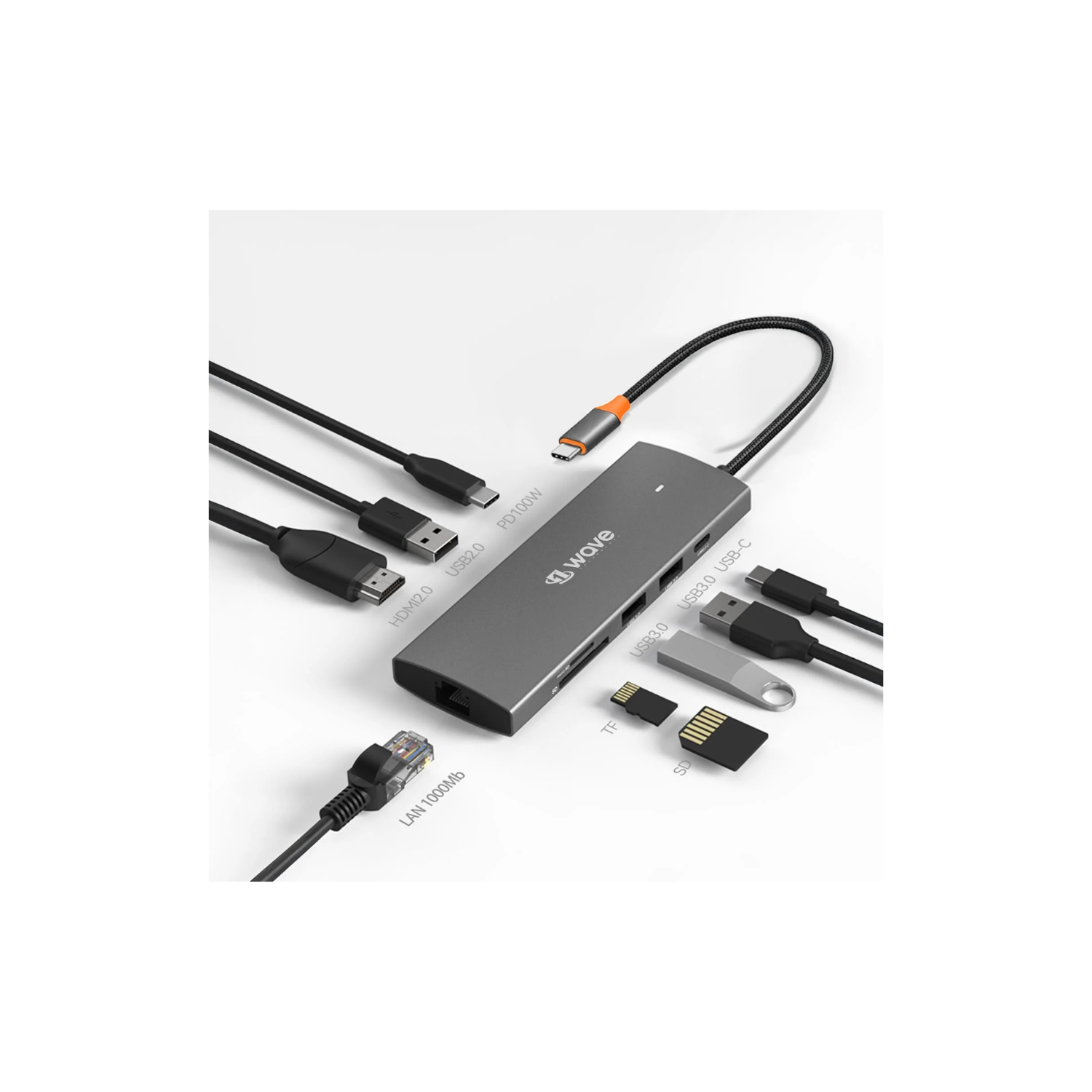 First Wave ProHub 9-in-1 USB-C Dock Hub – 4K HDMI 2.0, 100W PD, RJ45 GbE LAN, USB-C, 2× USB 3.2, USB 2.0, Micro SD & SD Card Slots, Portable Multiport Adapter for Laptop, MacBook, iPad (Metallic Grey)