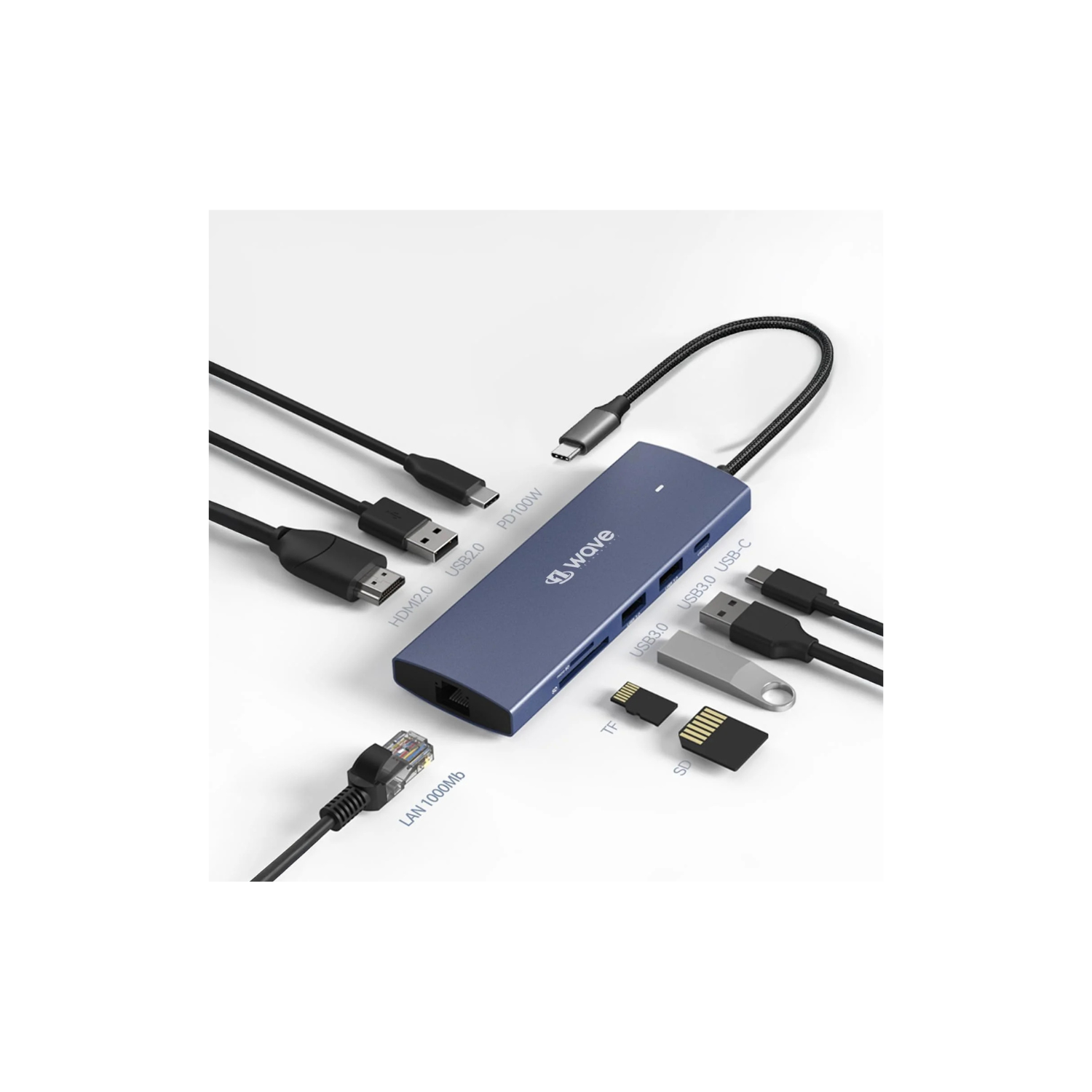 First Wave ProHub 9-in-1 USB-C Dock Hub – 4K HDMI 2.0, 100W PD, RJ45 GbE LAN, USB-C, 2× USB 3.2, USB 2.0, Micro SD & SD Card Slots, Portable Multiport Adapter for Laptop, MacBook, iPad, Metallic Blue