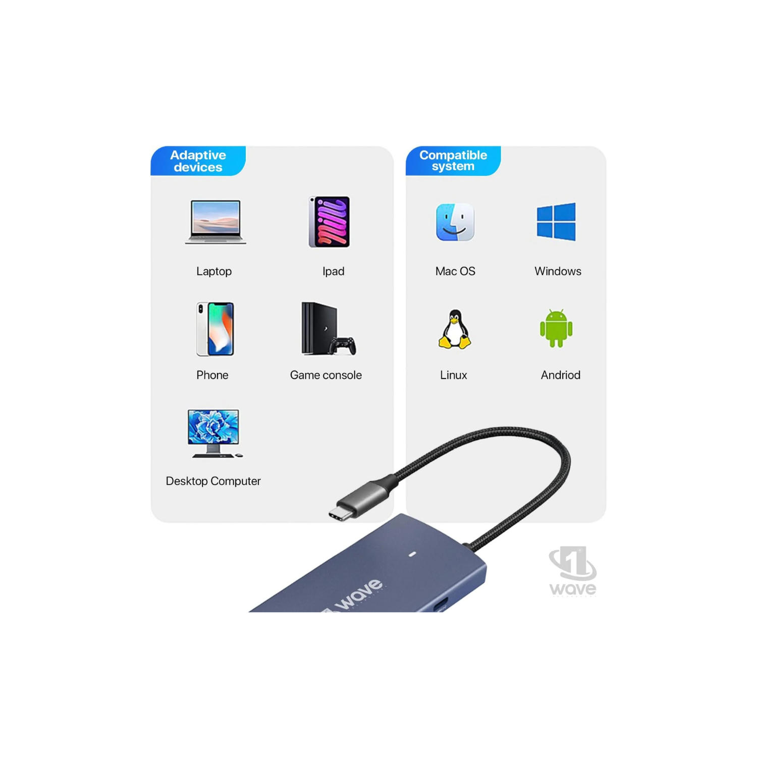 First Wave ProHub 9-in-1 USB-C Dock Hub – 4K HDMI 2.0, 100W PD, RJ45 GbE LAN, USB-C, 2× USB 3.2, USB 2.0, Micro SD & SD Card Slots, Portable Multiport Adapter for Laptop, MacBook, iPad, Metallic Blue