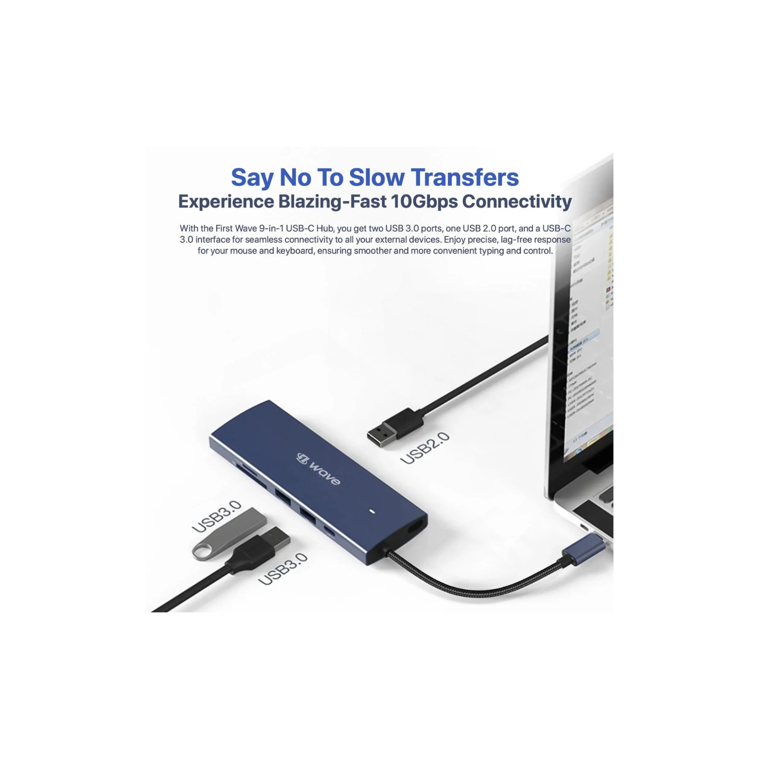 First Wave ProHub 9-in-1 USB-C Dock Hub – 4K HDMI 2.0, 100W PD, RJ45 GbE LAN, USB-C, 2× USB 3.2, USB 2.0, Micro SD & SD Card Slots, Portable Multiport Adapter for Laptop, MacBook, iPad, Metallic Blue