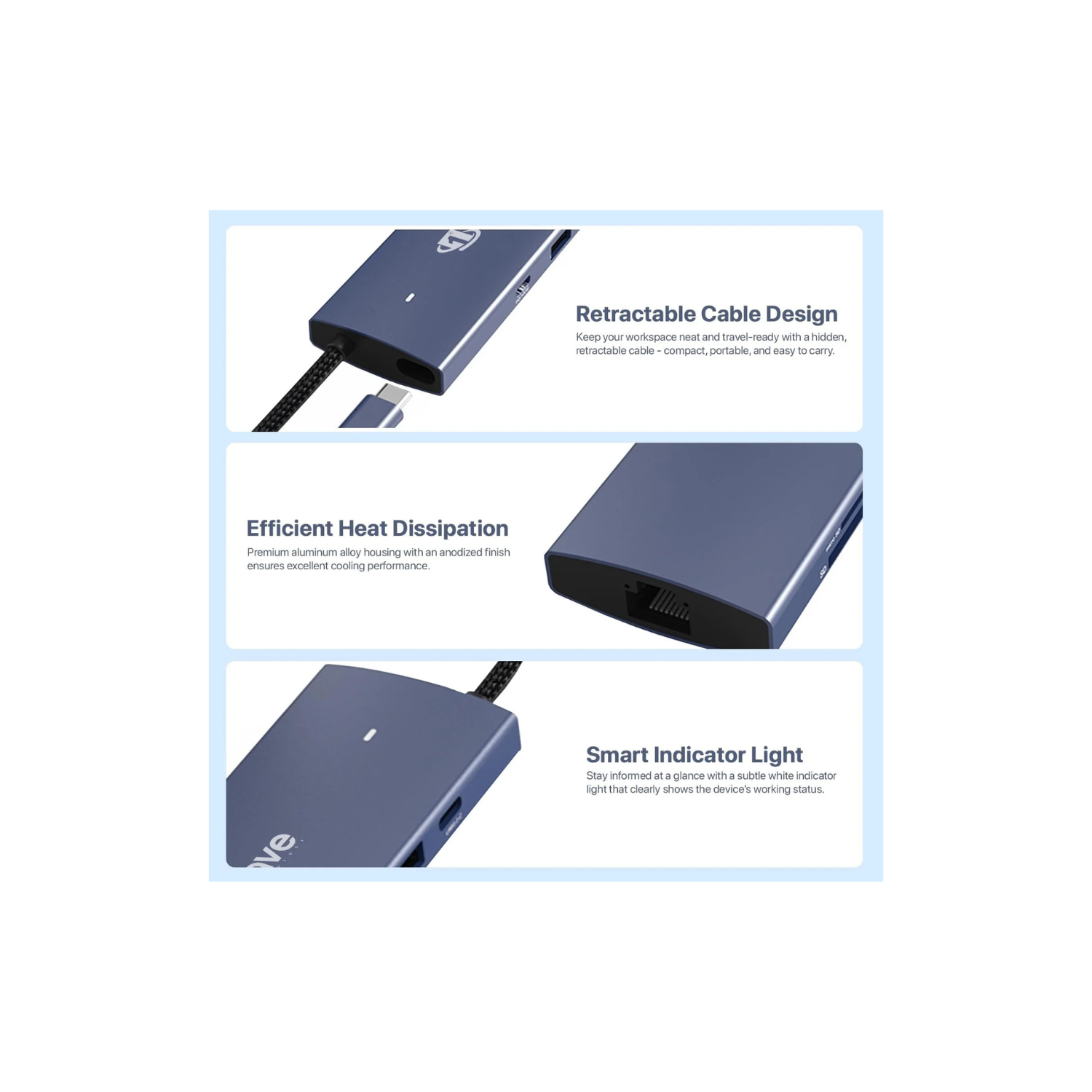 First Wave PocketHub 6-in-1 USB-C Docking Hub – 4K HDMI 2.0, 100W PD Charging, RJ45 GbE LAN, USB-C, 2× USB 3.2 Ports, Portable Multiport Adapter for Laptop, MacBook Pro/Air, iPad, PC, Metallic Blue