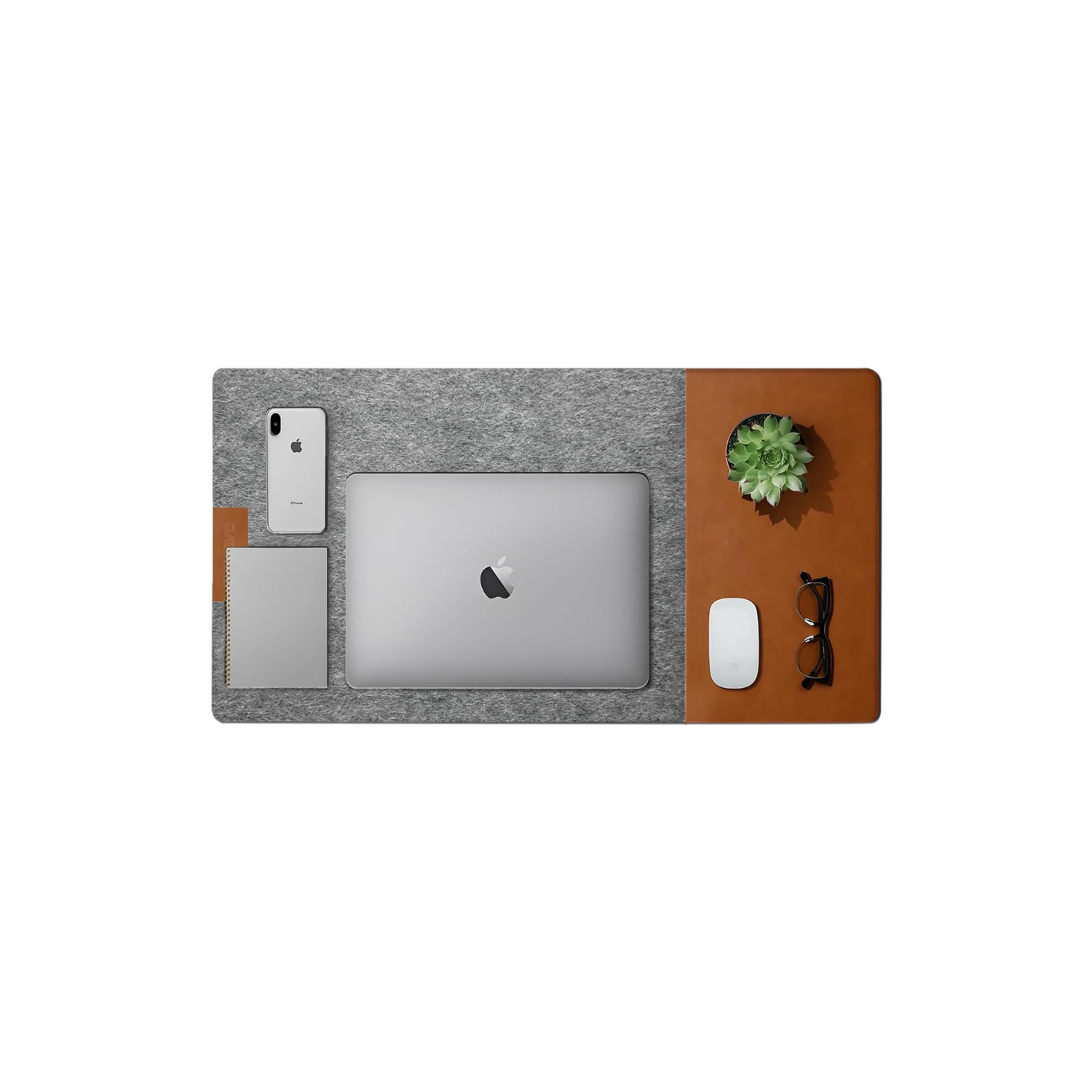 First Wave Signature Mat | Premium Desk Mat 100x35cm | Smooth Felt & Leather | Gaming, Office & Home | Clean & Organized Desk | Laptop, Keyboard & Mouse Pad | Anti-Slip, Water-Resistant | Grey-Tan