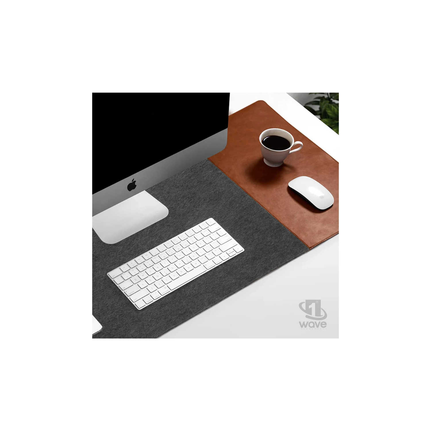 First Wave Signature Mat | Premium Desk Mat 100x35cm | Smooth Felt & Leather | Gaming, Office & Home | Clean & Organized Desk | Laptop, Keyboard & Mouse Pad | Anti-Slip, Water-Resistant | Grey-Tan