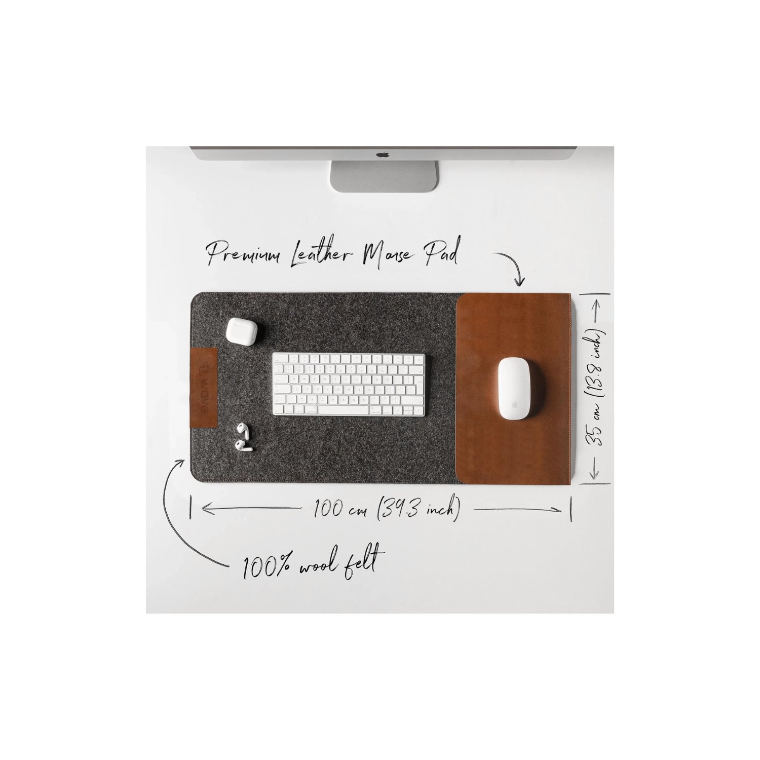 First Wave Signature Mat | Premium Desk Mat 100x35cm | Smooth Felt & Leather | Gaming, Office & Home | Clean & Organized Desk | Laptop, Keyboard & Mouse Pad | Anti-Slip, Water-Resistant | Grey-Tan