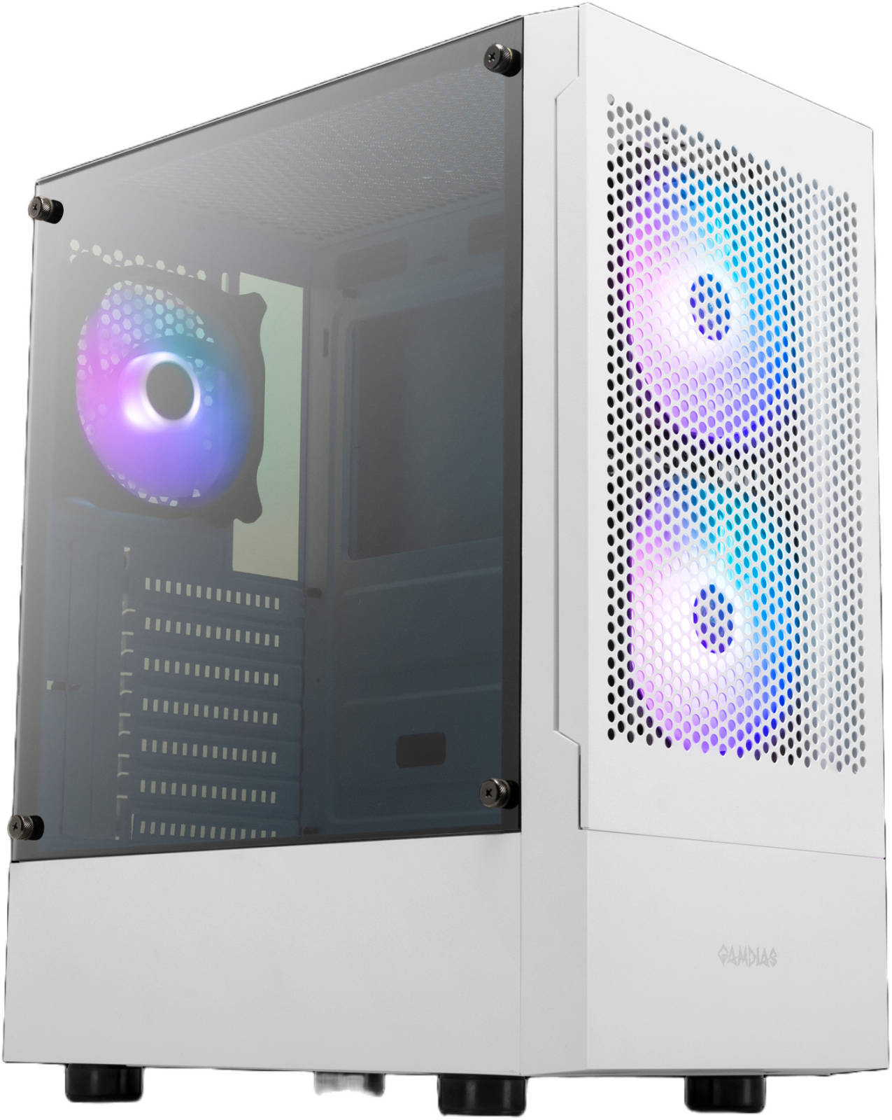 GAMDIAS TALOS E3 Mesh White Mid Tower Gaming Case – High Airflow, RGB Compatible, Tempered Glass, ATX/Micro-ATX
