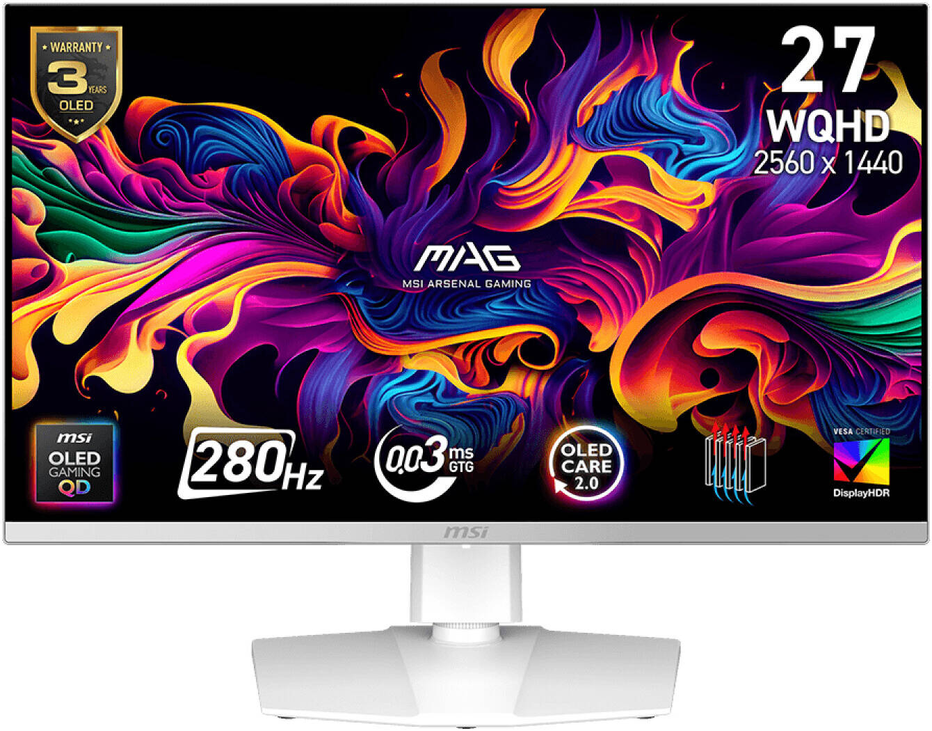 MSI MAG 272QPW QD-OLED 28" WQHD Gaming Monitor – 280Hz Refresh, 0.03ms Response, HDR, Ultra-Fast OLED Display for Pro & Competitive Gaming