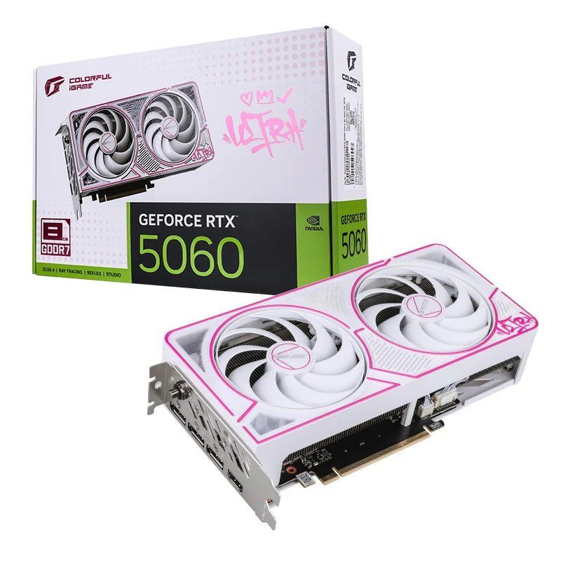 Colorful iGame GeForce RTX 5060 Ultra W DUO OC 8GB-V Graphics Card – GDDR6, DLSS 3.5, Ray Tracing, Dual Fan Cooling, RGB Lighting, PCIe 5.0, HDMI 2.1 & DisplayPort 1.4a – White Edition Gaming GPU