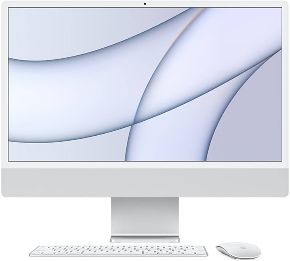 Apple iMac 24" 4.5K Retina Display Laptop, M1 Chip, 8 Core CPU, 8 Core GPU, 8GB RAM, 256GB SSD, 4480x2520 Resolution, English KB, Touch ID, 143W Power Adapter, Silver | MGPC3 LL/A   /  MGPC3RU/A