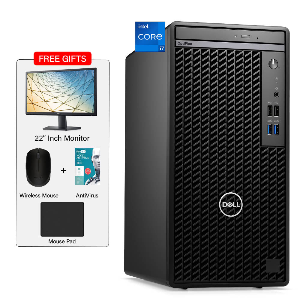 Dell Business Desktop PC 7020 Tower | FREE 22" Monitor + ANTI VIRUS + WIRELESS MOUSE + MOUSE PAD | Intel Core i7-14700