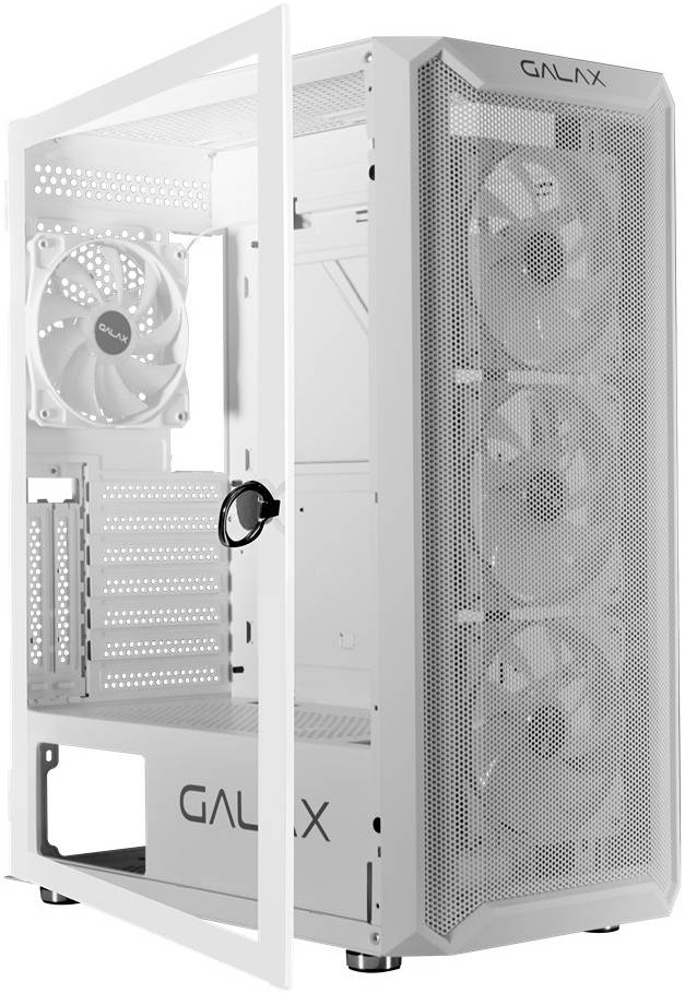GALAX Revolution 07 White ATX Mid-Tower Gaming PC Case – Tempered Glass Side Panel, SPCC Steel Chassis, Supports 360mm Radiator & 330mm GPU, 4 Pre-Installed ARGB Fans, USB 3.0 I/O