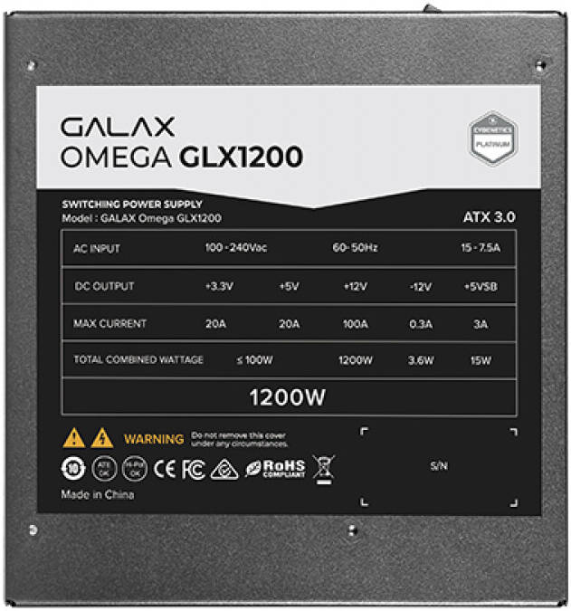 GALAX OMEGA GLX1200 1200W Fully Modular Power Supply – 80 Plus Gold Certified, PCIe 5.0 / ATX 3.0 Ready, 100% Japanese Capacitors, Silent 120mm Fan, High-Performance PSU for Gaming & Workstation PCs