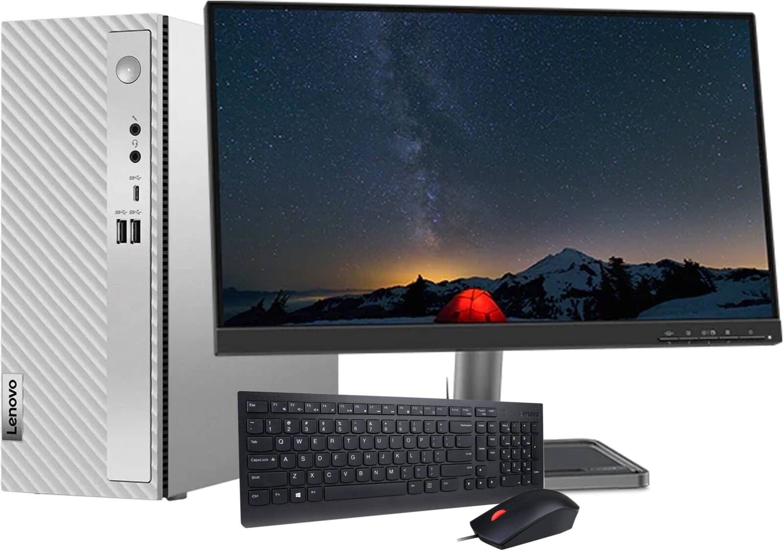 Lenovo IdeaCentre 3 Office PC, Intel Core i3-12100, 16GB RAM, 480GB SSD + 1TB HDD, Intel UHD Graphics 730, USB Calliope Keyboard and Mouse, Win 11, Gray, 21.5" FHD IPS Monitor | 90SM00BFAK