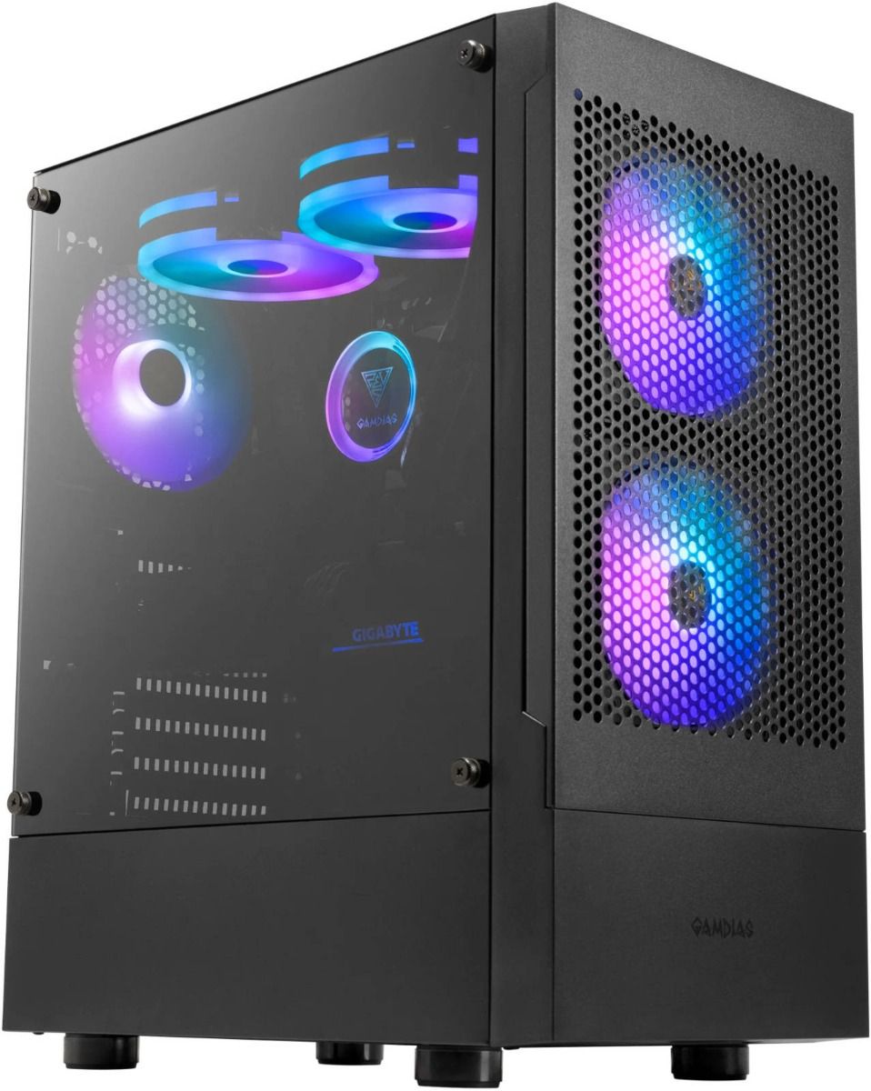 GAMDIAS TALOS E3 Mesh Black Mid Tower Gaming Case – High Airflow, RGB Compatible, Tempered Glass, ATX/Micro-ATX