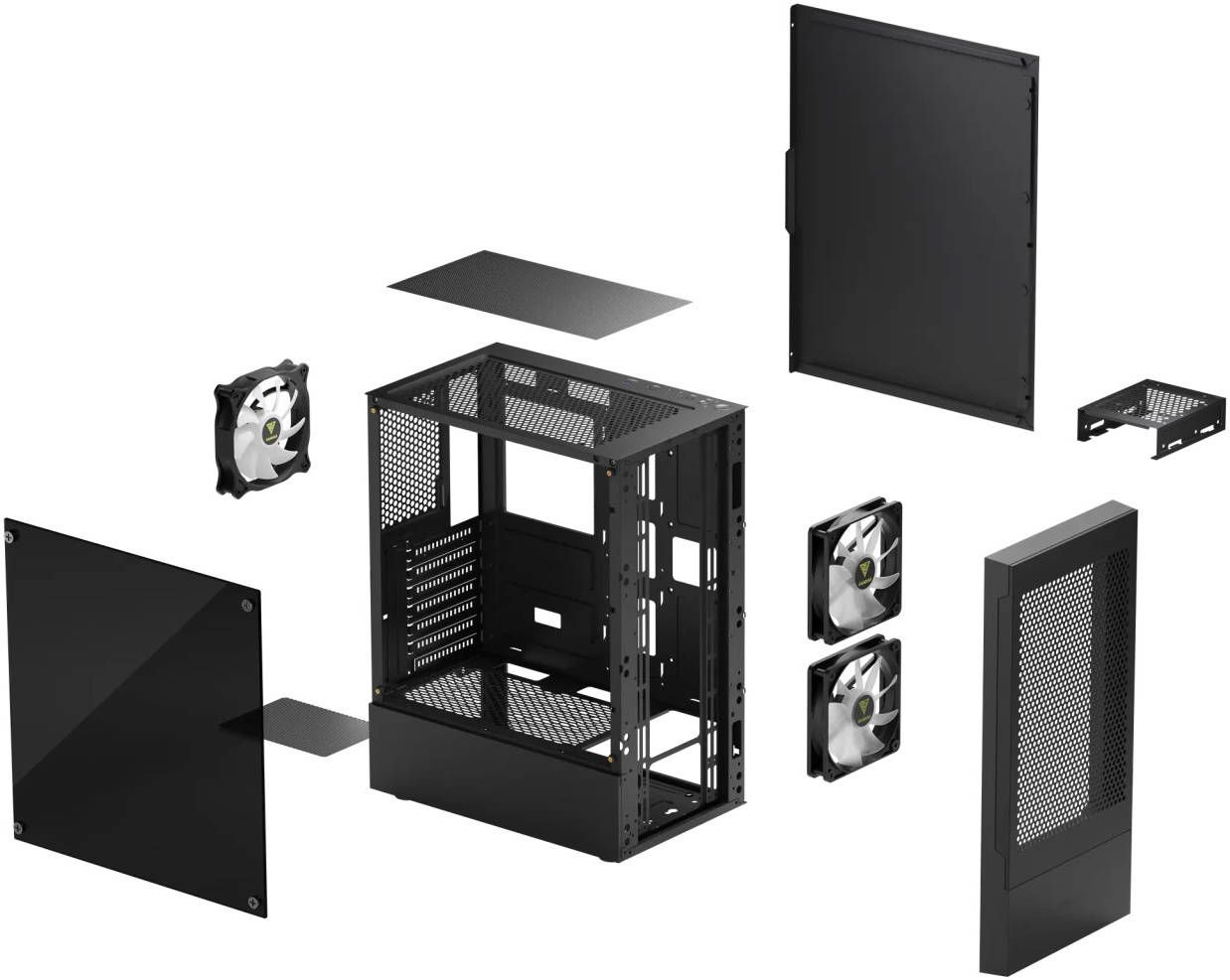 GAMDIAS TALOS E3 Mesh Black Mid Tower Gaming Case – High Airflow, RGB Compatible, Tempered Glass, ATX/Micro-ATX